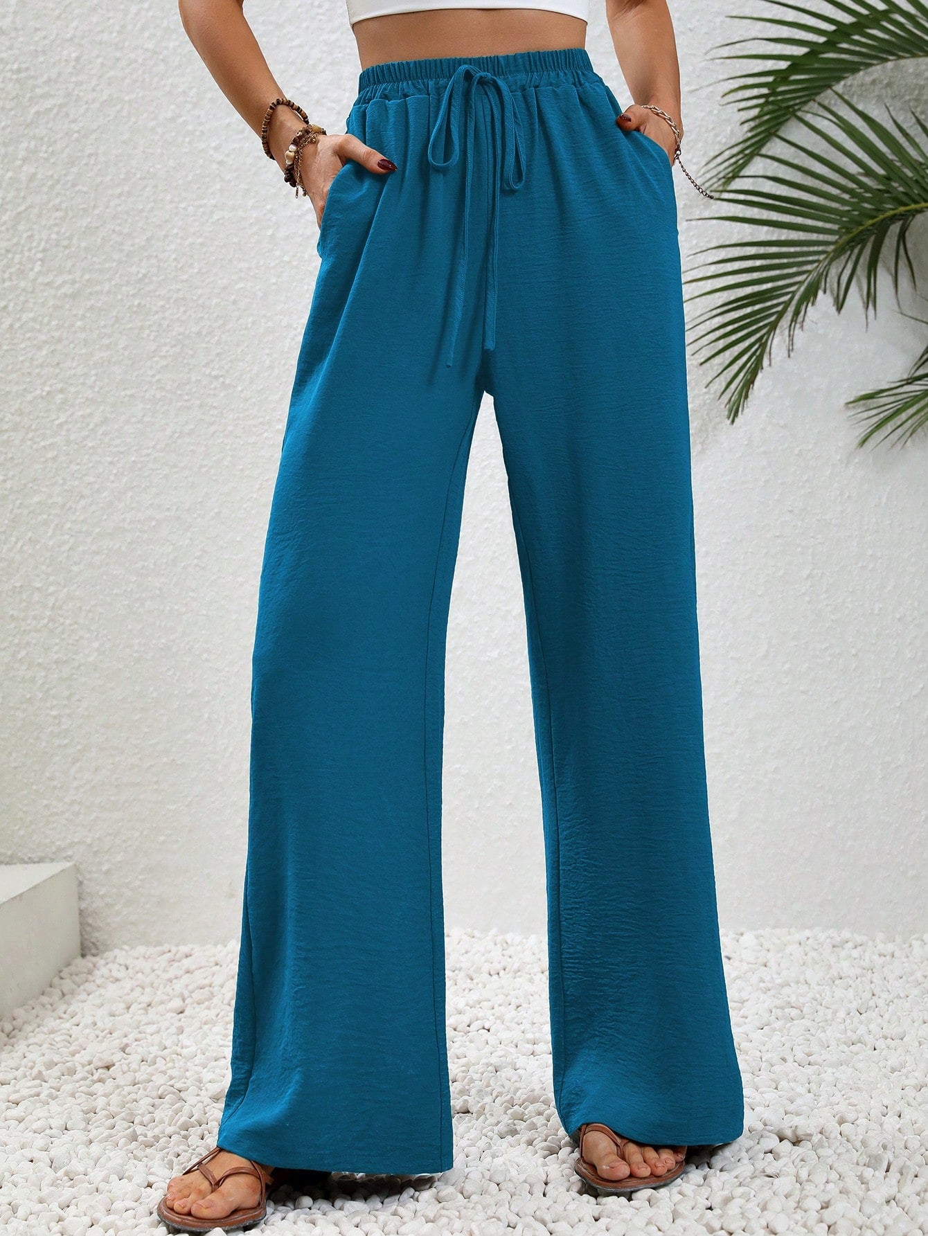 Tie Waist Wide Leg Pants