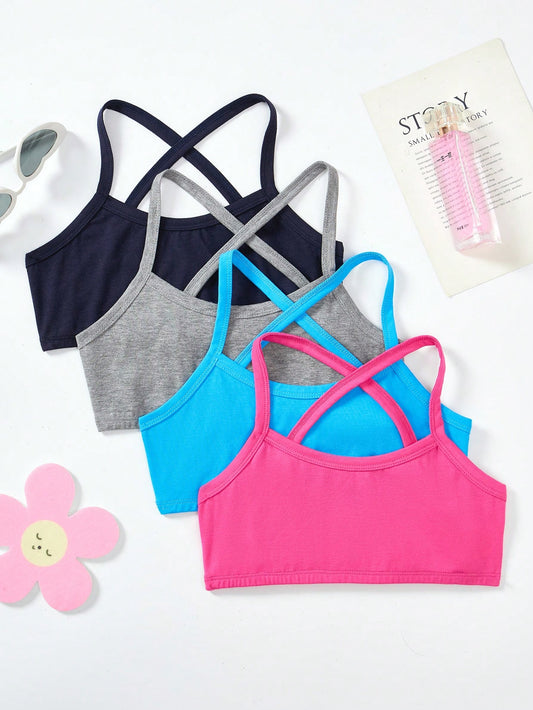 Tween Girl 4pcs Sporty And Breathable Racerback Sports Bra Set