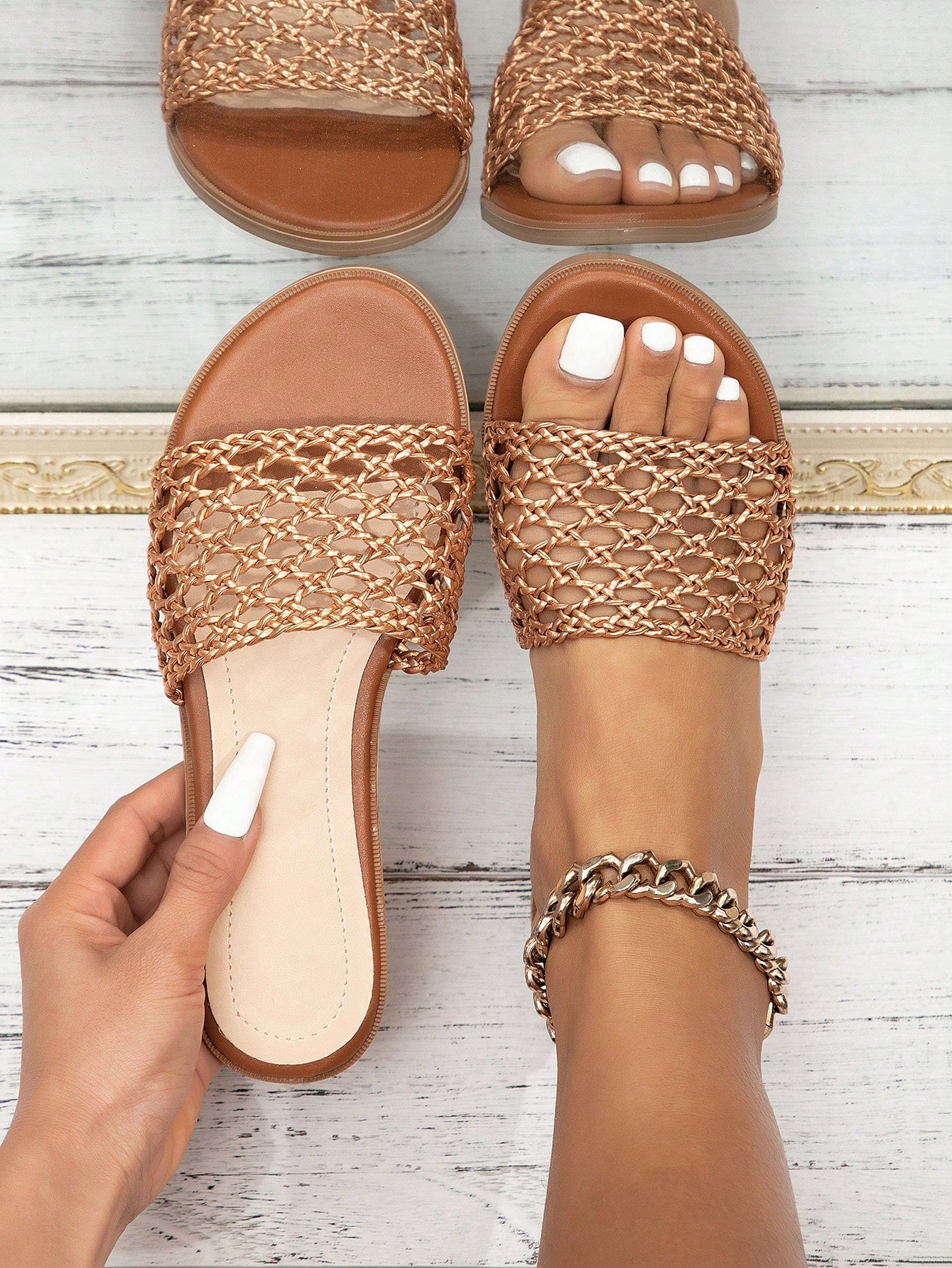 Women's Flat Sandals Woven Hollow Out Vacation Beach Comfortable Soft Durable Open Toe Sandals