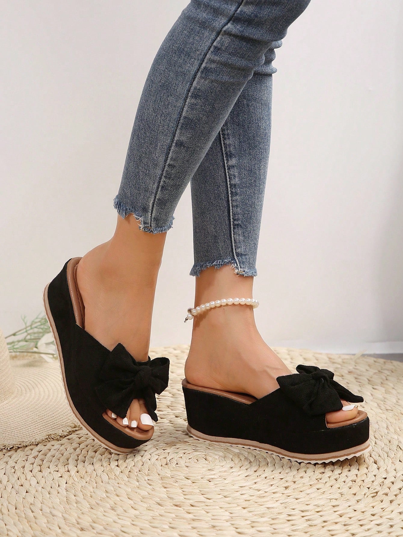 Women's Platform Wedge Sandals, Comfortable Thick Heeled Brown Slippers, Slip-On Shoes, Comfortable Open Toe Shoes For Summer