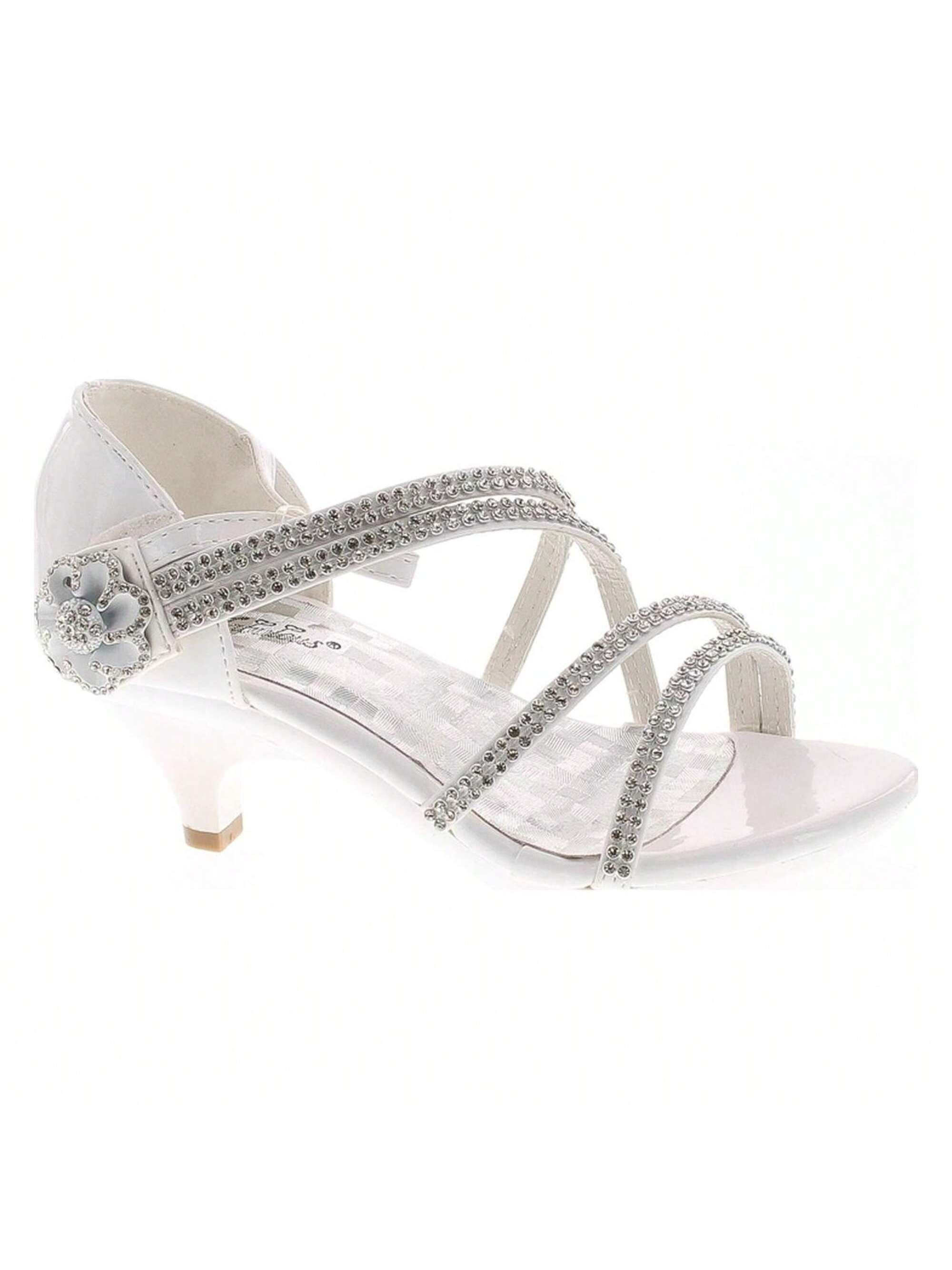 Kids Rhinestone Flower Sparkling Bling Heel Dress Sandals