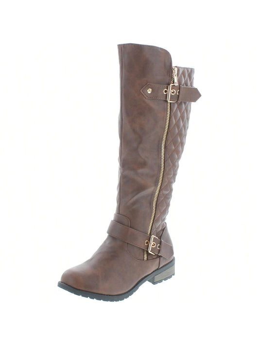 Women's Quilted Zipper Accent Knee High Riding Boots