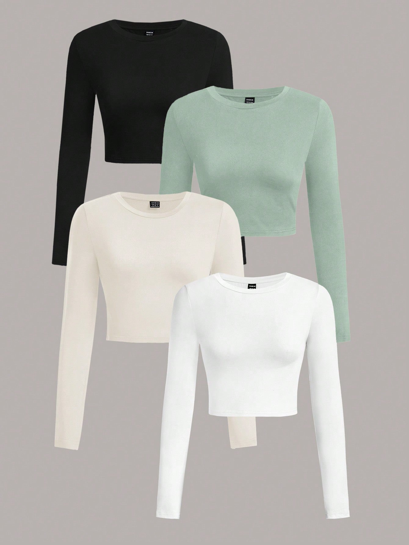 4pcs Casual Round Neck Long Sleeve Slim Fit Women's T-Shirt, Ideal For Spring And Autumn