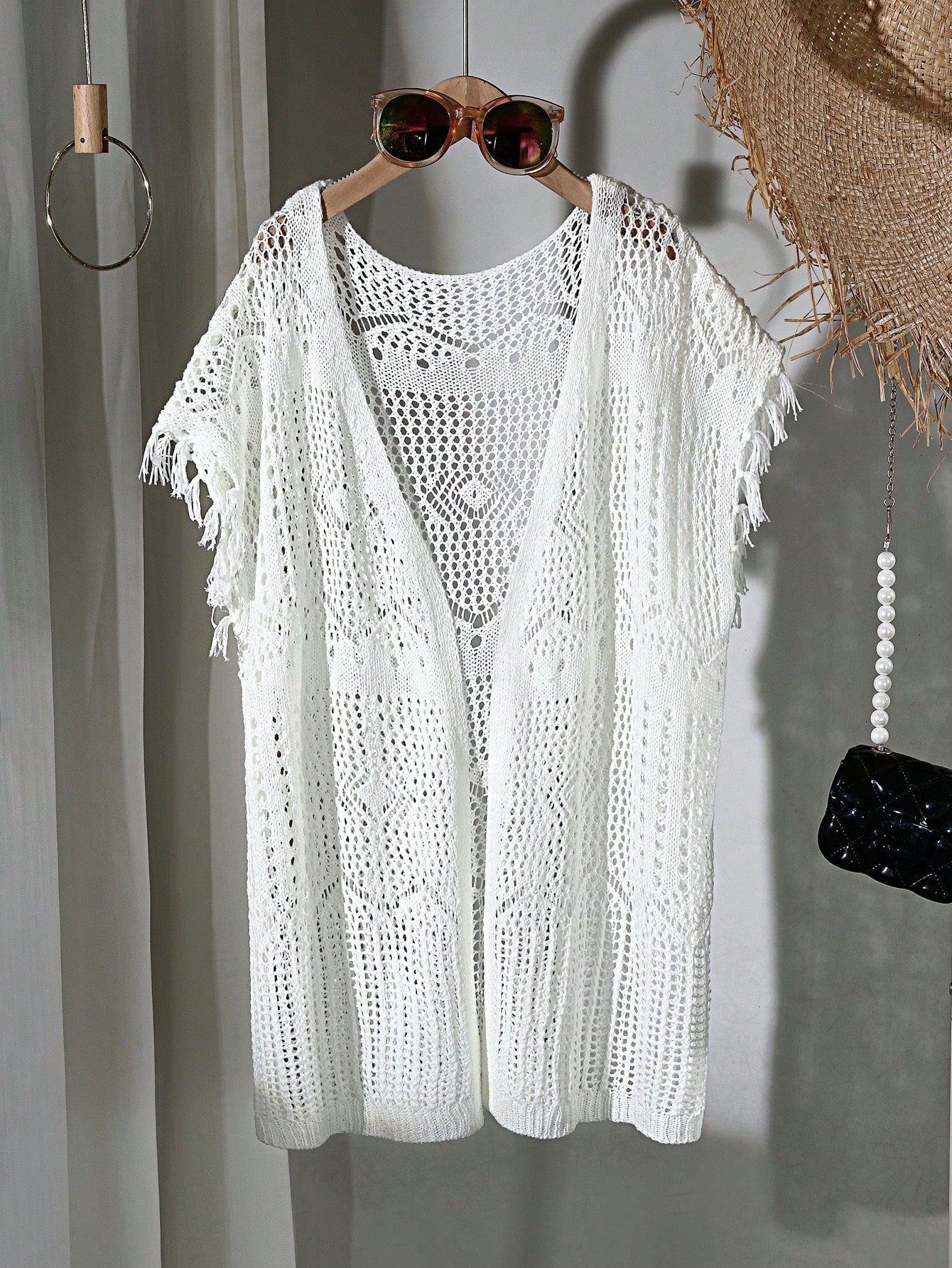 Tween Girl Vacation Hollow Out Tassel Loose Kimono With Open Front