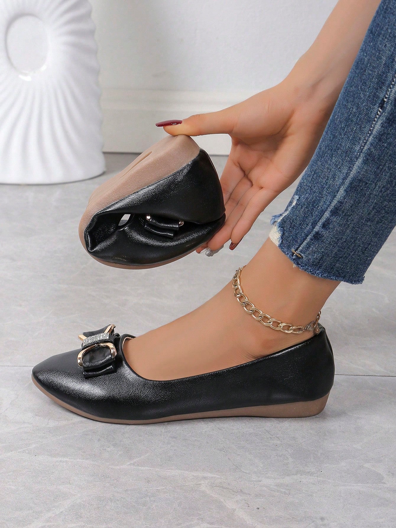 Women's Comfortable Spring/Autumn Round Toe Flat Shoes, Soft Sole Work Shoes, Fashionable Bowknot Bowknot Shoes For Mother, Low-Cut