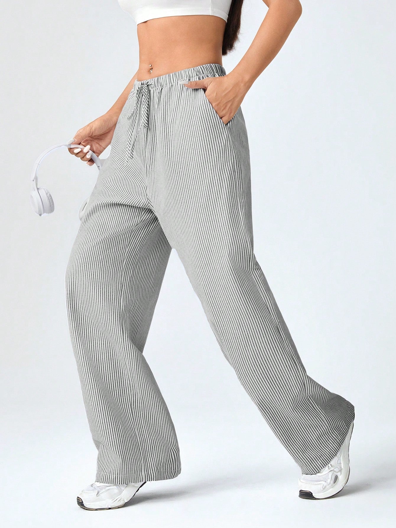 Women's Grey Vertical Stripe Pants