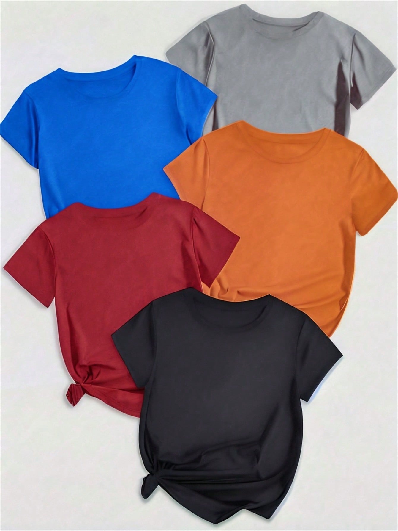 Plus Size Round Neck Short Sleeve Solid Color T-Shirt