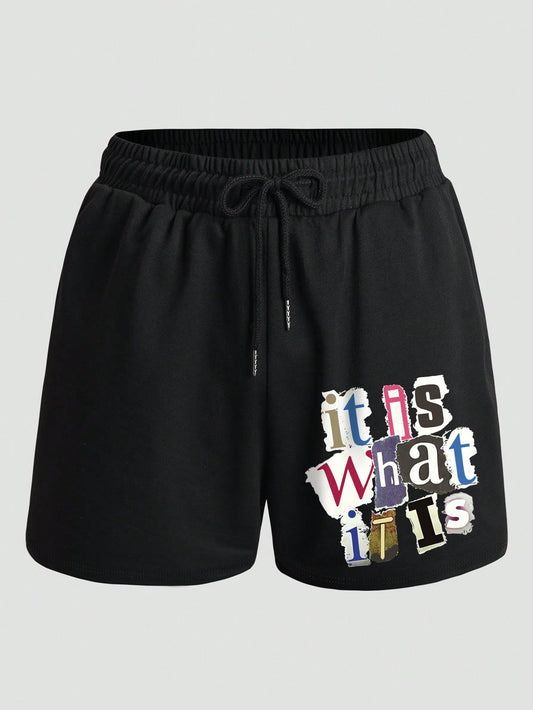 Men Plus Size Letter Print Casual Shorts For SpringSummer