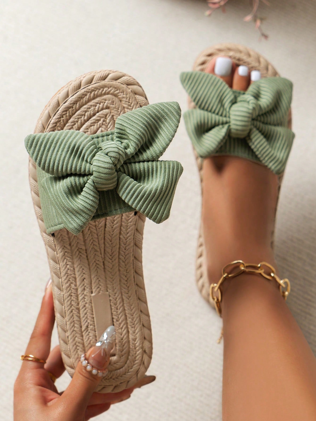 Women's Flat Sandals, Natural  Rope & Bowknot Design, Comfortable For Summer