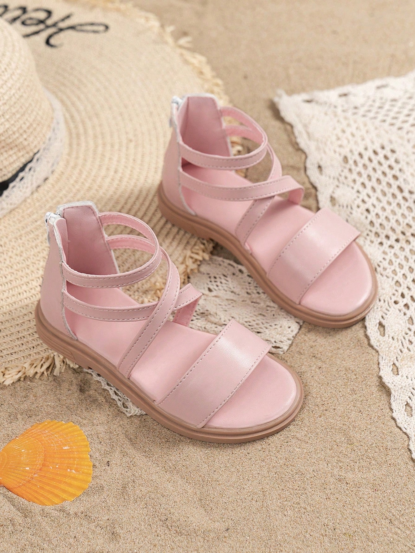 Girls' Roman Flat Sandals With Crisscross Straps, Summer Fashionable Versatile Princess Sandals