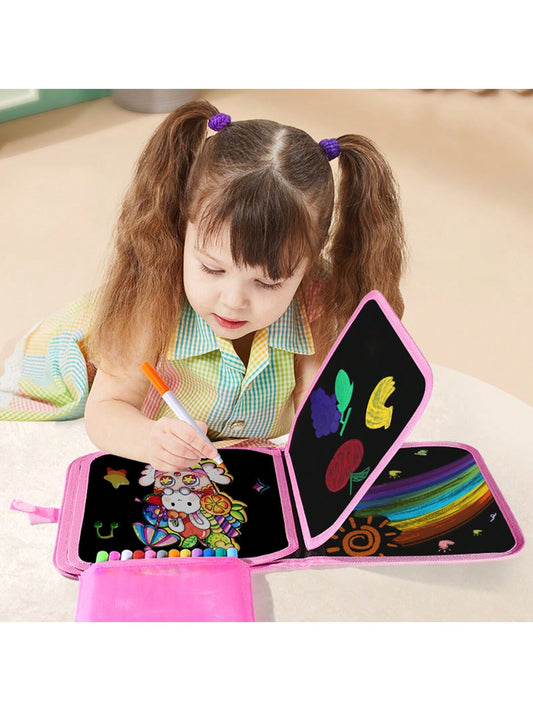 1pc Portable Children's Drawing & Writing Board, Reusable Chalkboard Book For Kids' Imagination Development, Gift Set With 12 Watercolor Pens