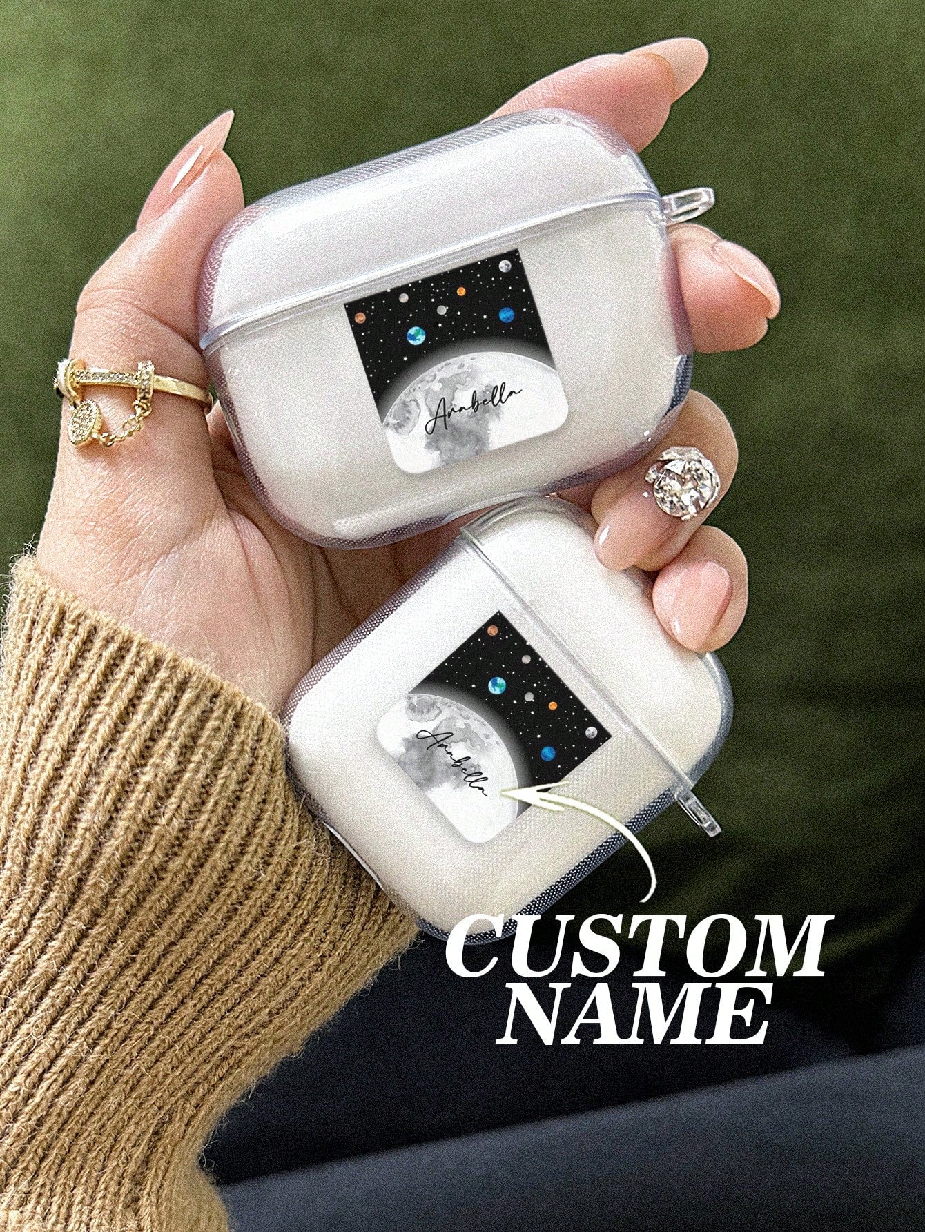 1pc Custom AirPods Case, Personalized Name And Photo AirPods Cover, Space Airpod Case, Star, Moon, Air Balloon, Customized Transparent TPU Shell, For AirPods 1/2/3/Pro/Pro 2, Prevent Scratches, Dust, Wear And Tear, Romantic Present For Her/Him, Anniversar