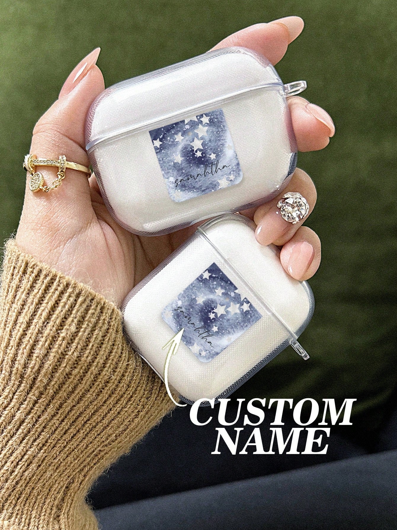 1pc Custom AirPods Case, Personalized Name And Photo AirPods Cover, Space Airpod Case, Star, Moon, Air Balloon, Customized Transparent TPU Shell, For AirPods 1/2/3/Pro/Pro 2, Prevent Scratches, Dust, Wear And Tear, Romantic Present For Her/Him, Anniversar