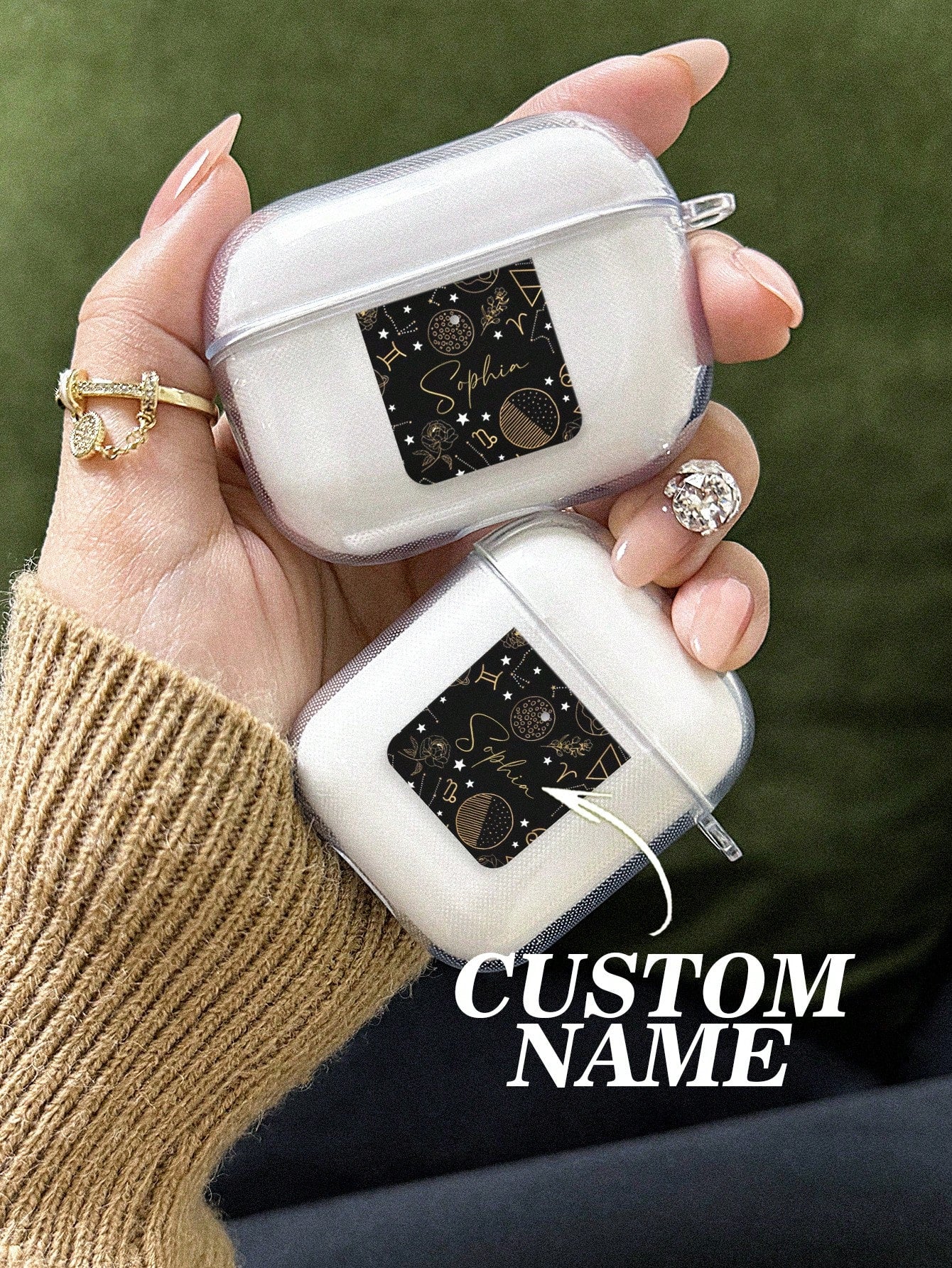 1pc Custom AirPods Case, Personalized Name And Photo AirPods Cover, Space Airpod Case, Star, Moon, Air Balloon, Customized Transparent TPU Shell, For AirPods 1/2/3/Pro/Pro 2, Prevent Scratches, Dust, Wear And Tear, Romantic Present For Her/Him, Anniversar