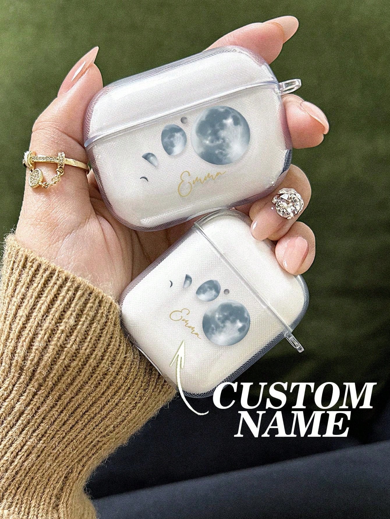 1pc Custom AirPods Case, Personalized Name And Photo AirPods Cover, Space Airpod Case, Star, Moon, Air Balloon, Customized Transparent TPU Shell, For AirPods 1/2/3/Pro/Pro 2, Prevent Scratches, Dust, Wear And Tear, Romantic Present For Her/Him, Anniversar