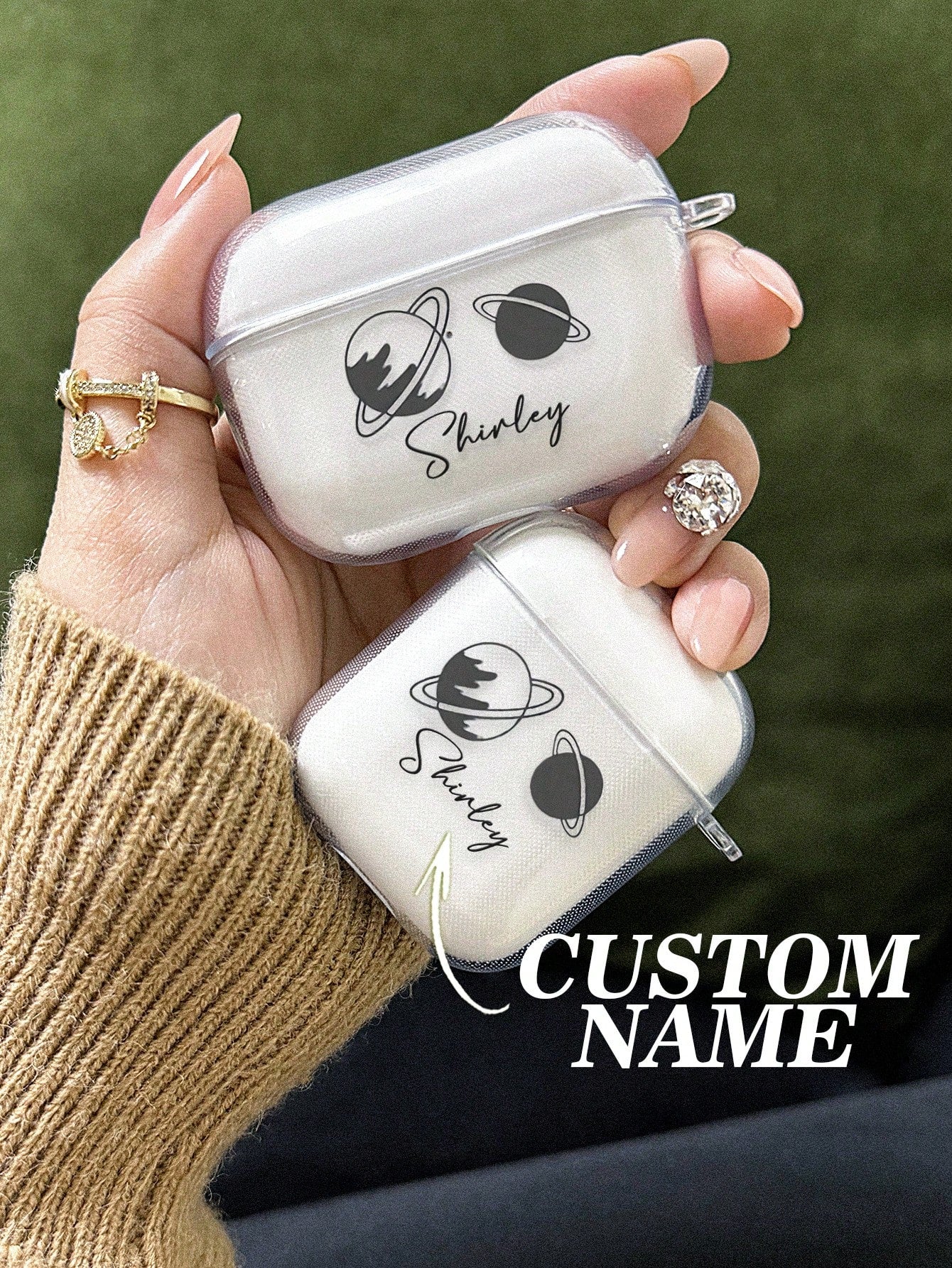 1pc Custom AirPods Case, Personalized Name And Photo AirPods Cover, Space Airpod Case, Star, Moon, Air Balloon, Customized Transparent TPU Shell, For AirPods 1/2/3/Pro/Pro 2, Prevent Scratches, Dust, Wear And Tear, Romantic Present For Her/Him, Anniversar