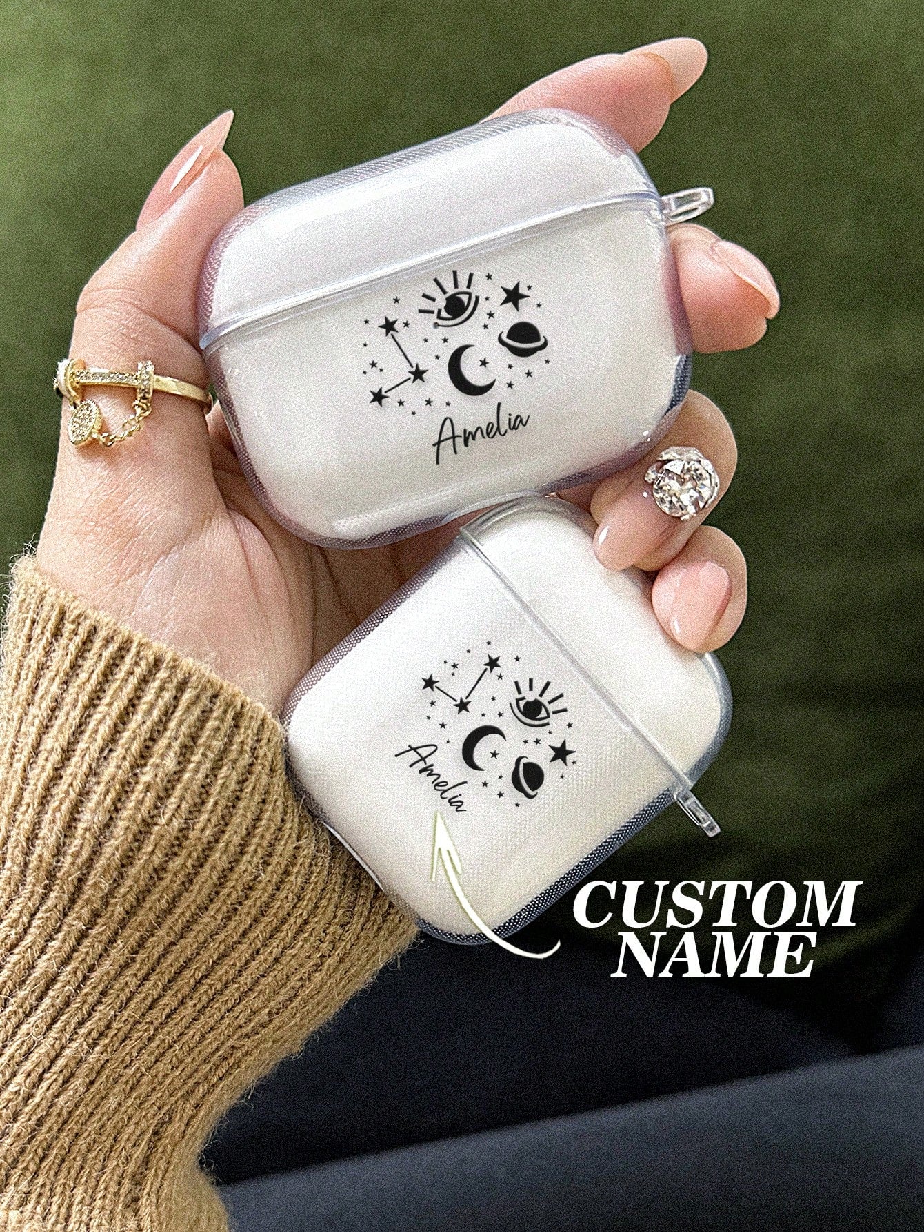 1pc Custom AirPods Case, Personalized Name And Photo AirPods Cover, Space Airpod Case, Star, Moon, Air Balloon, Customized Transparent TPU Shell, For AirPods 1/2/3/Pro/Pro 2, Prevent Scratches, Dust, Wear And Tear, Romantic Present For Her/Him, Anniversar