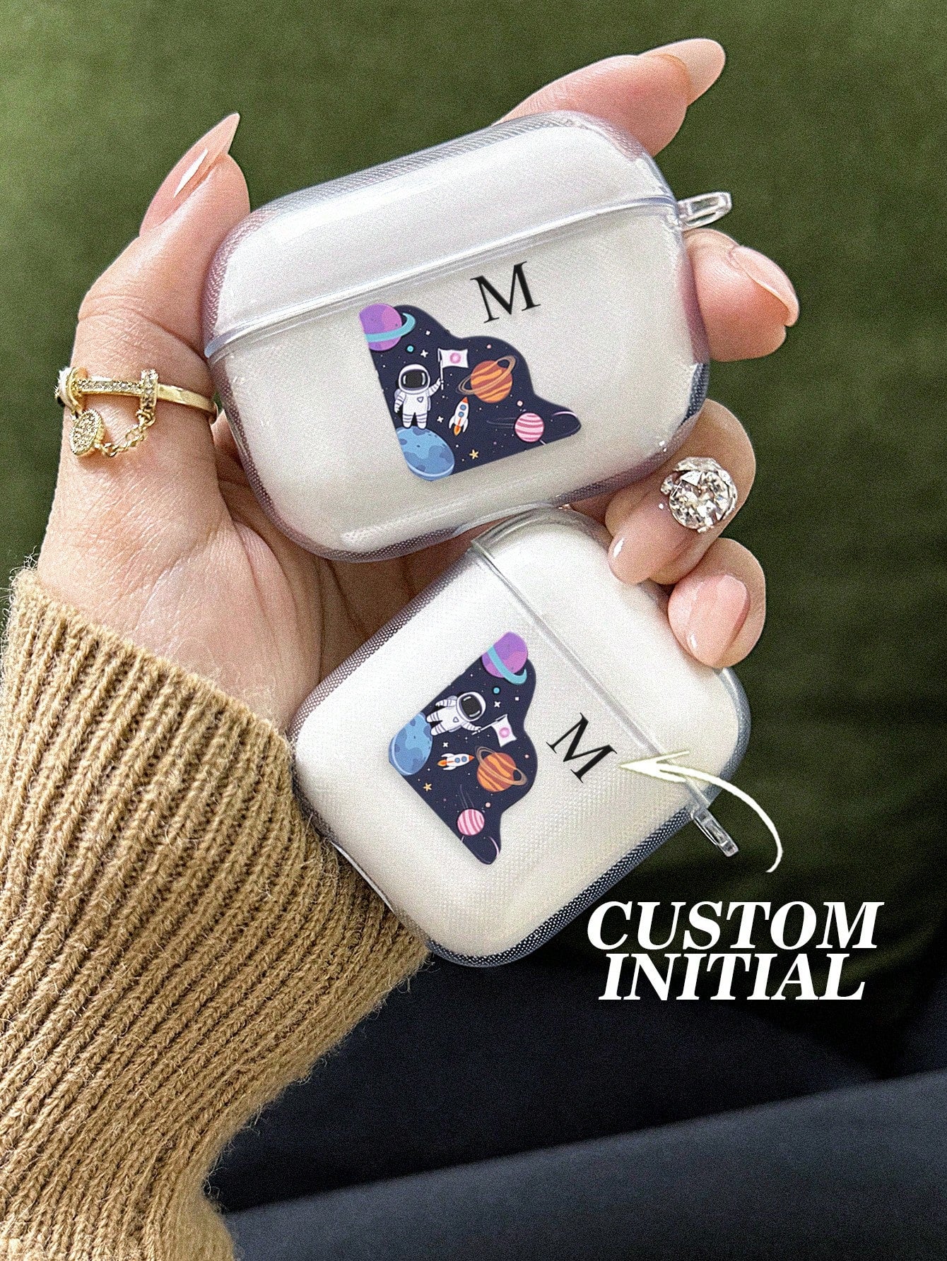 1pc Custom AirPods Case, Personalized Name And Photo AirPods Cover, Space Airpod Case, Star, Moon, Air Balloon, Customized Transparent TPU Shell, For AirPods 1/2/3/Pro/Pro 2, Prevent Scratches, Dust, Wear And Tear, Romantic Present For Her/Him, Anniversar