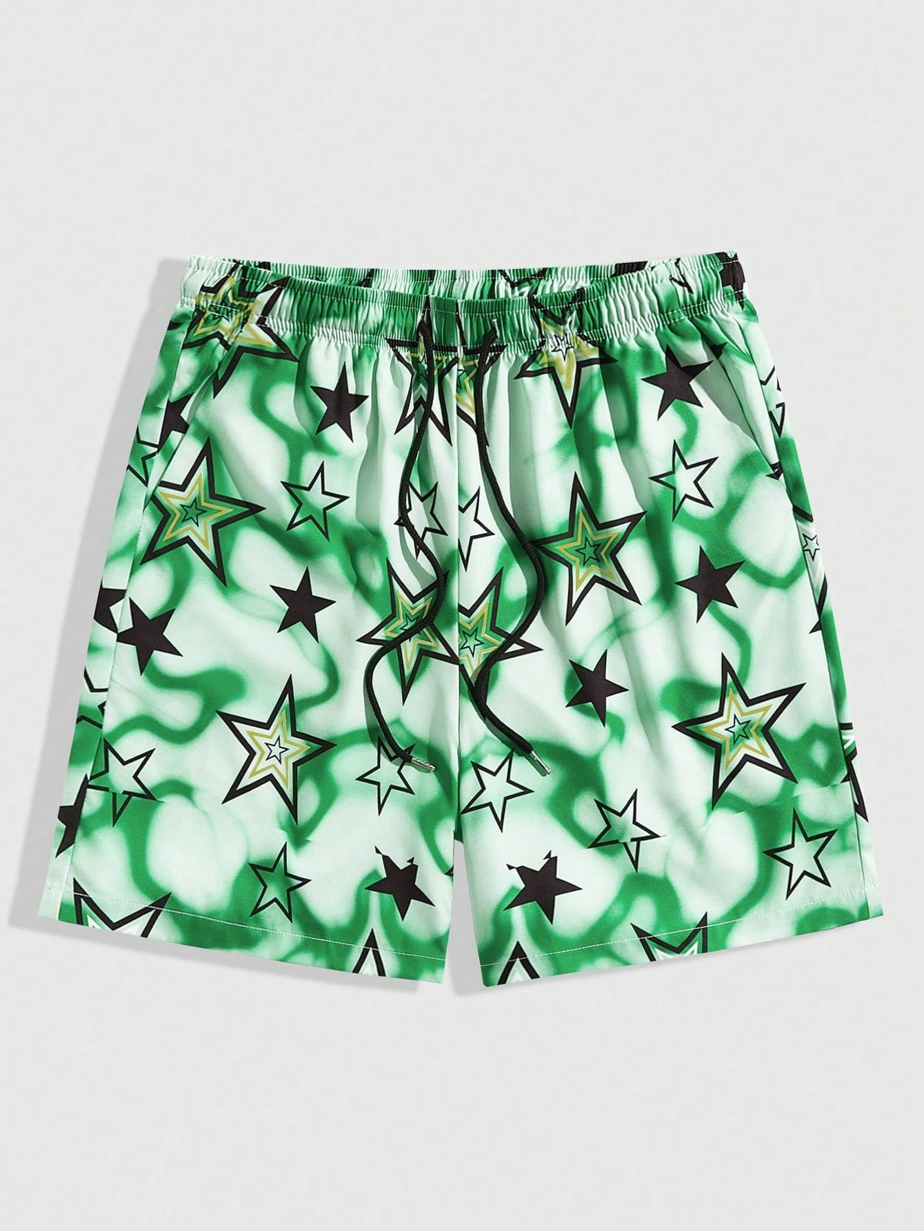 Men Star Print Drawstring Waist Shorts, School