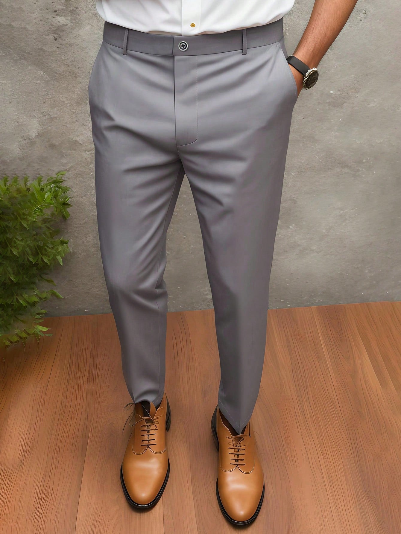 Men's Solid Color Suit Pants With Pockets