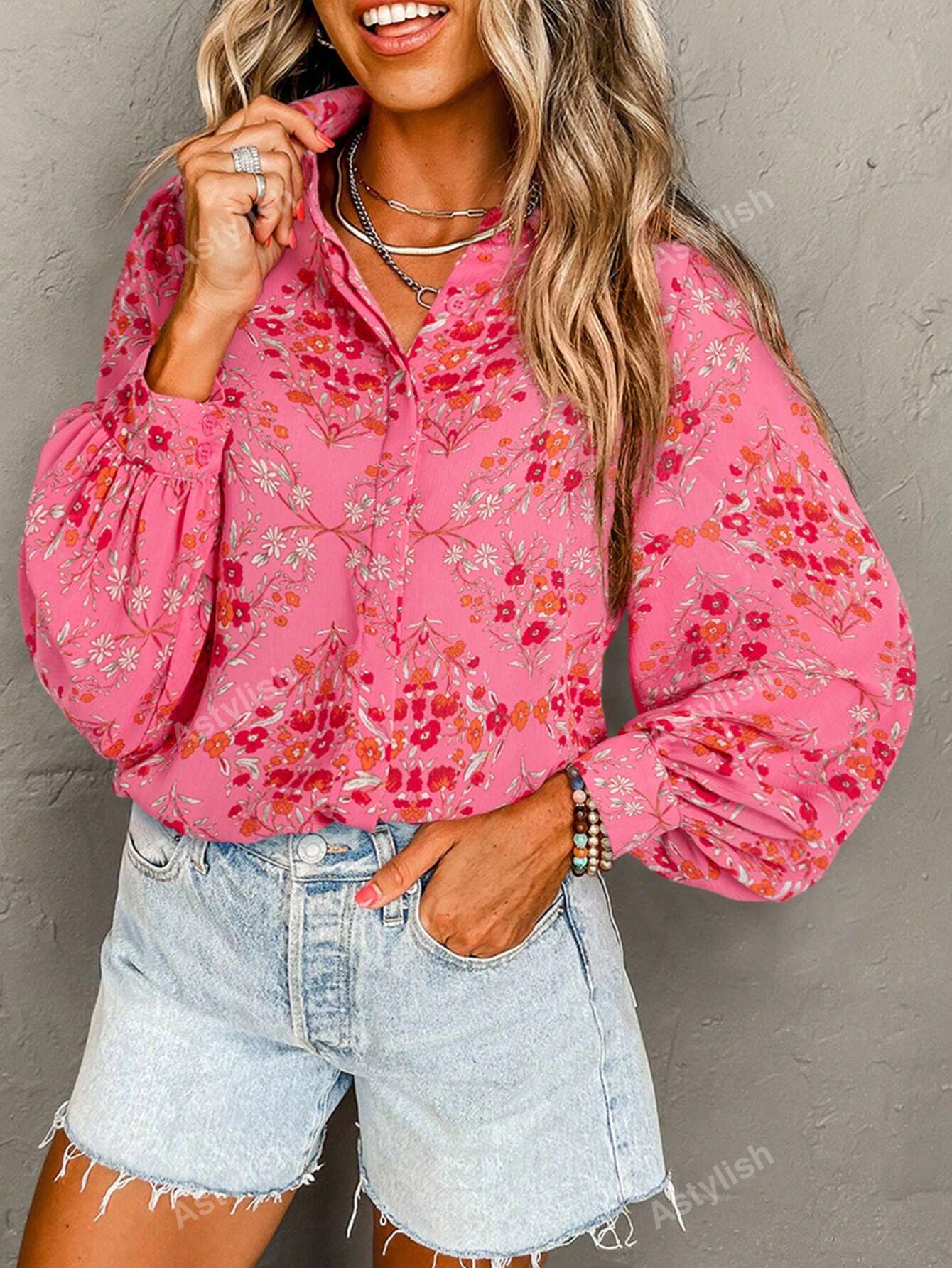 Astylish Floral Print Long Sleeve Button Front Shirts