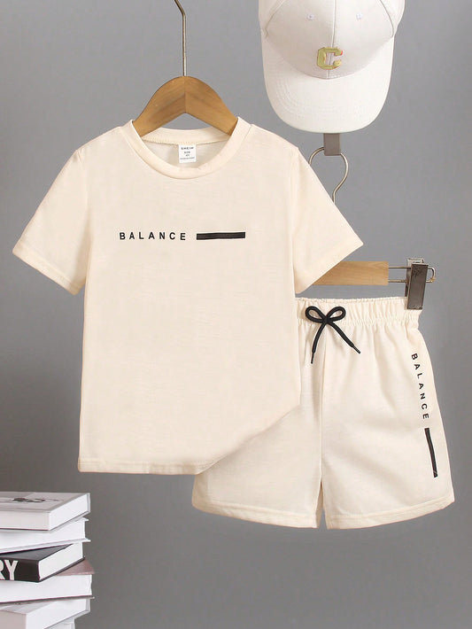 Kids Young Boy Casual Letter Print Short Sleeve Tee And Shorts 2pcs/Set, Summer