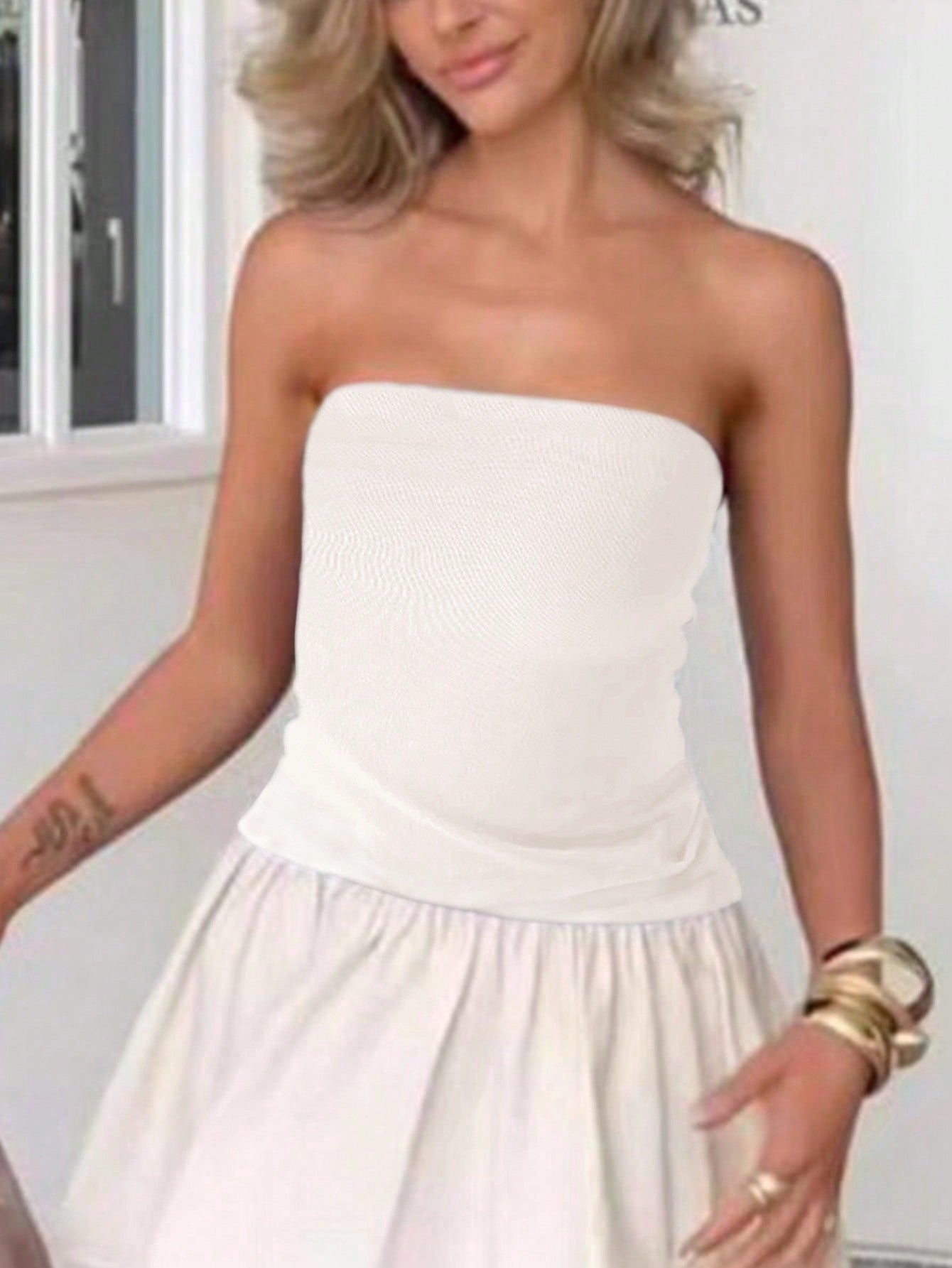 Women Solid Color Slim-Fit Strapless Top For Summer