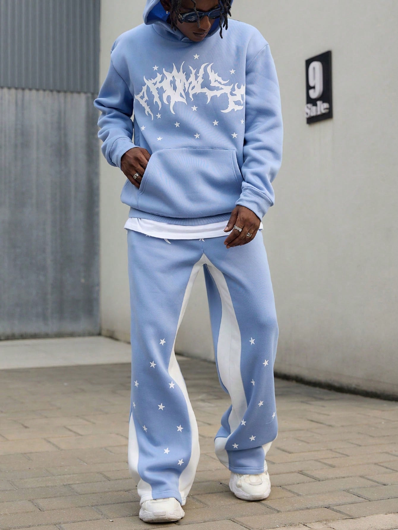 Men Spring And Autumn Casual Set Of Letter Printed Hoodie With Drop Shoulder And Sweatpants