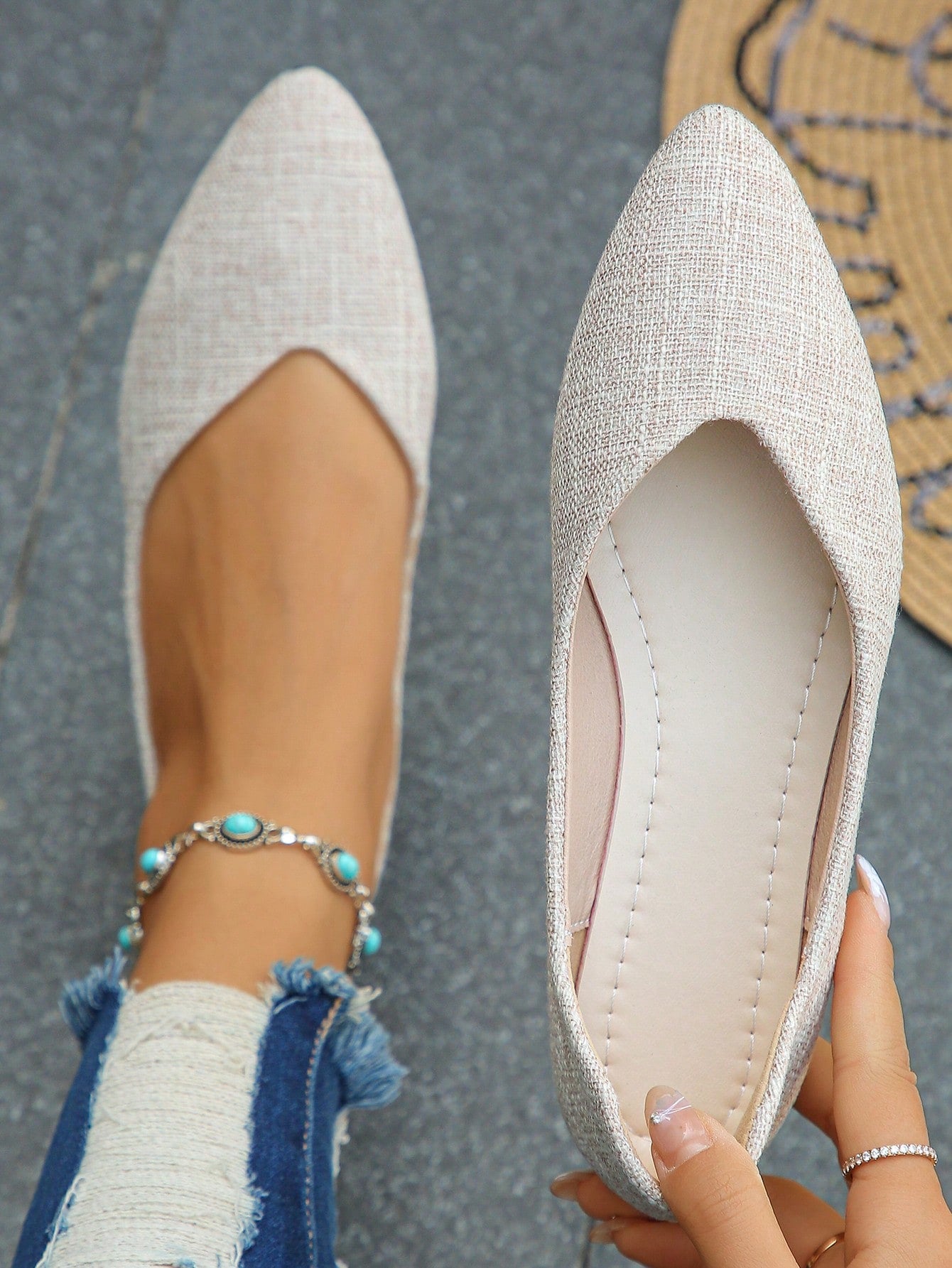 Faux Suede Point Toe Ballet Flats