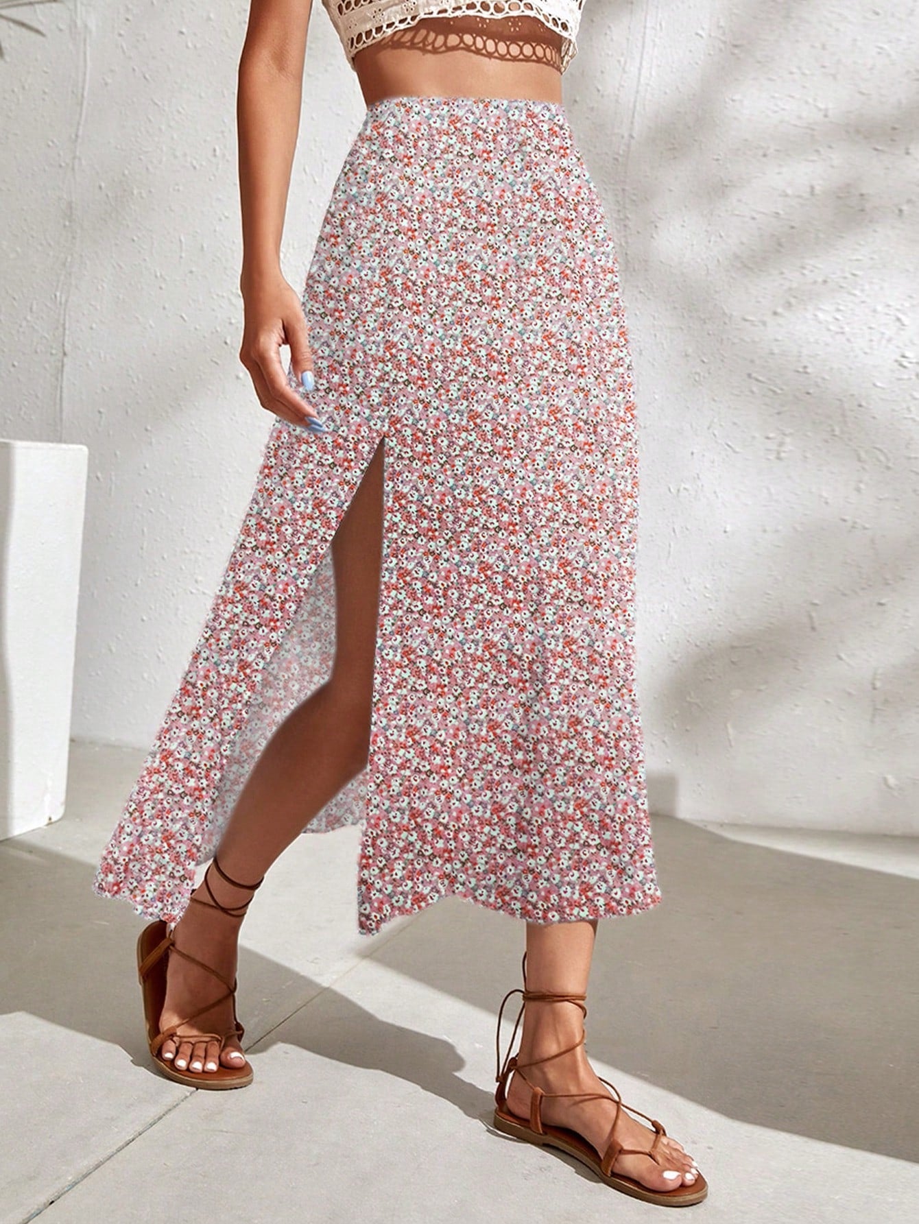 Ditsy Floral Split Thigh Skirt