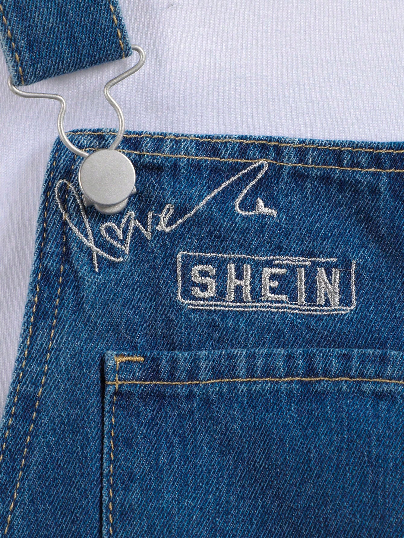 Teen Girl Summer Casual Letter Embroidery Distressed Frayed Denim Overall Shorts
