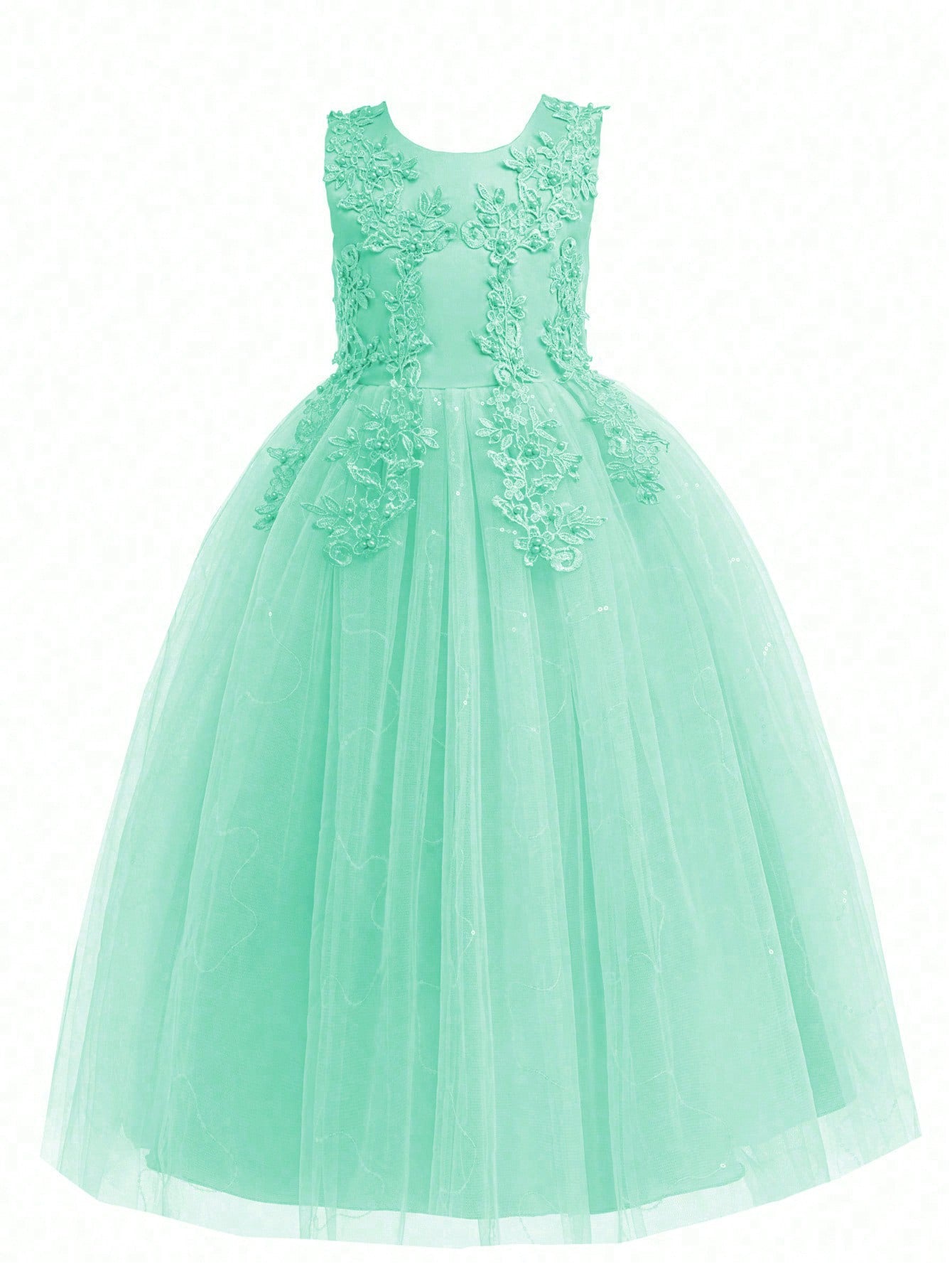 Tween Girl Lace Wedding Party Princess Pageant Evening Dress Gown