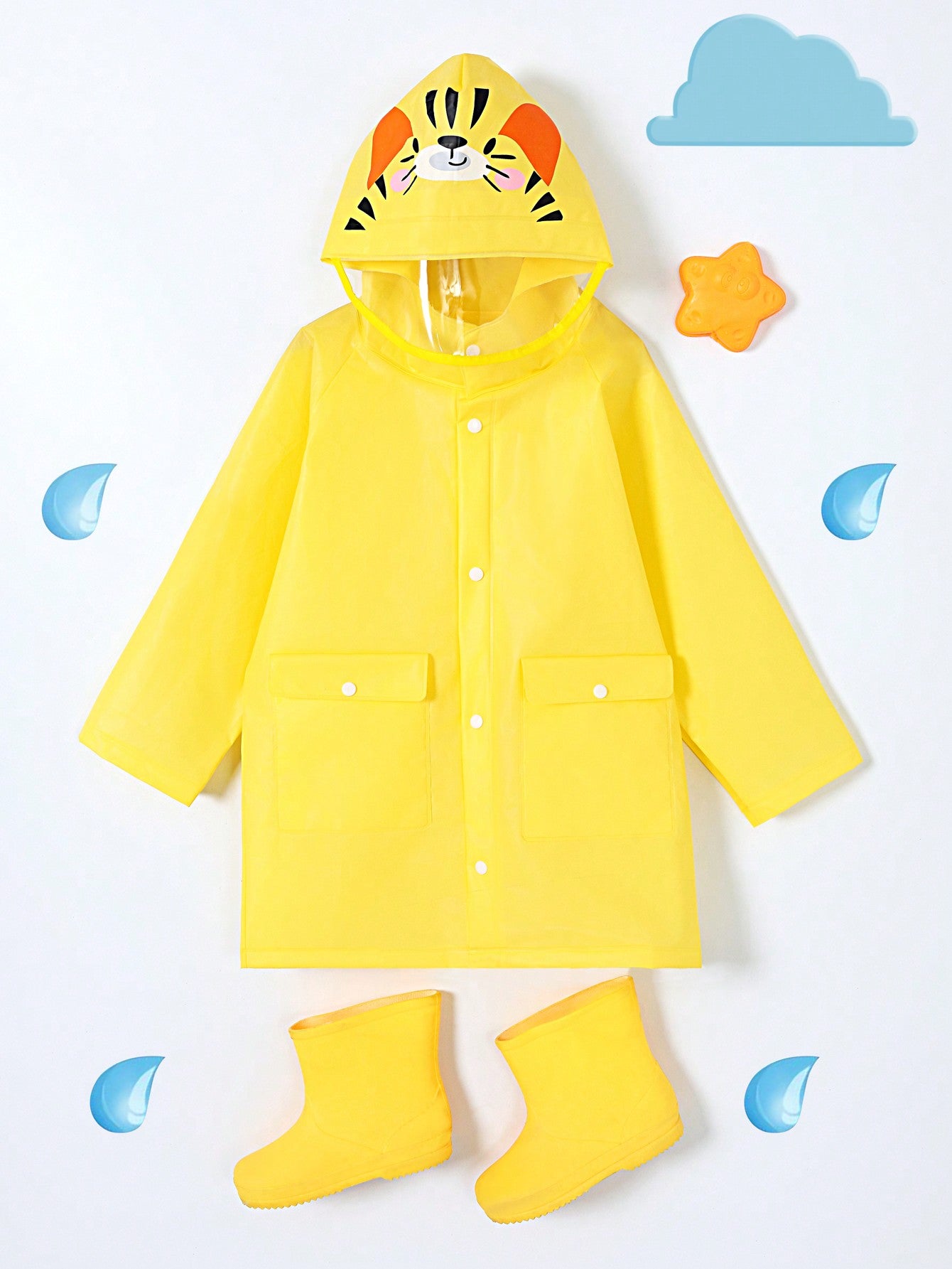 Boys' Cute Tiger Printed Waterproof All-Season Raincoat