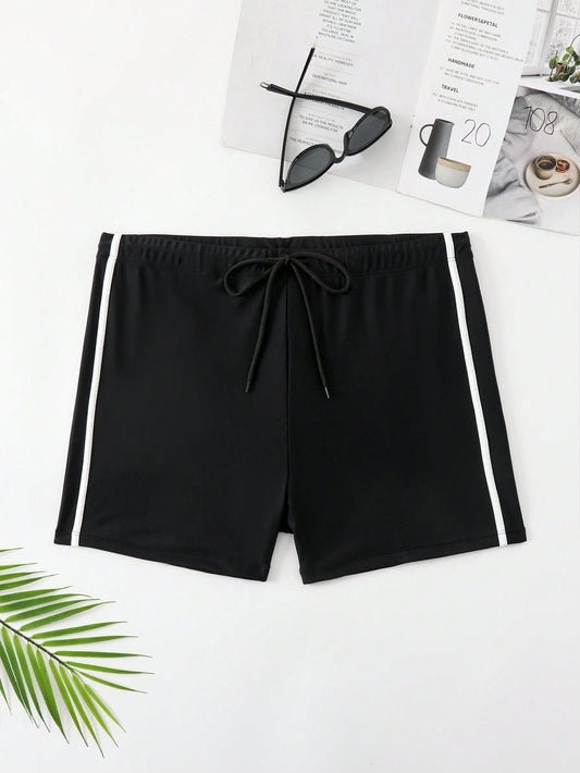 Men Plus Size Color Block Flat Angle Swim Trunks For Beach Holiday