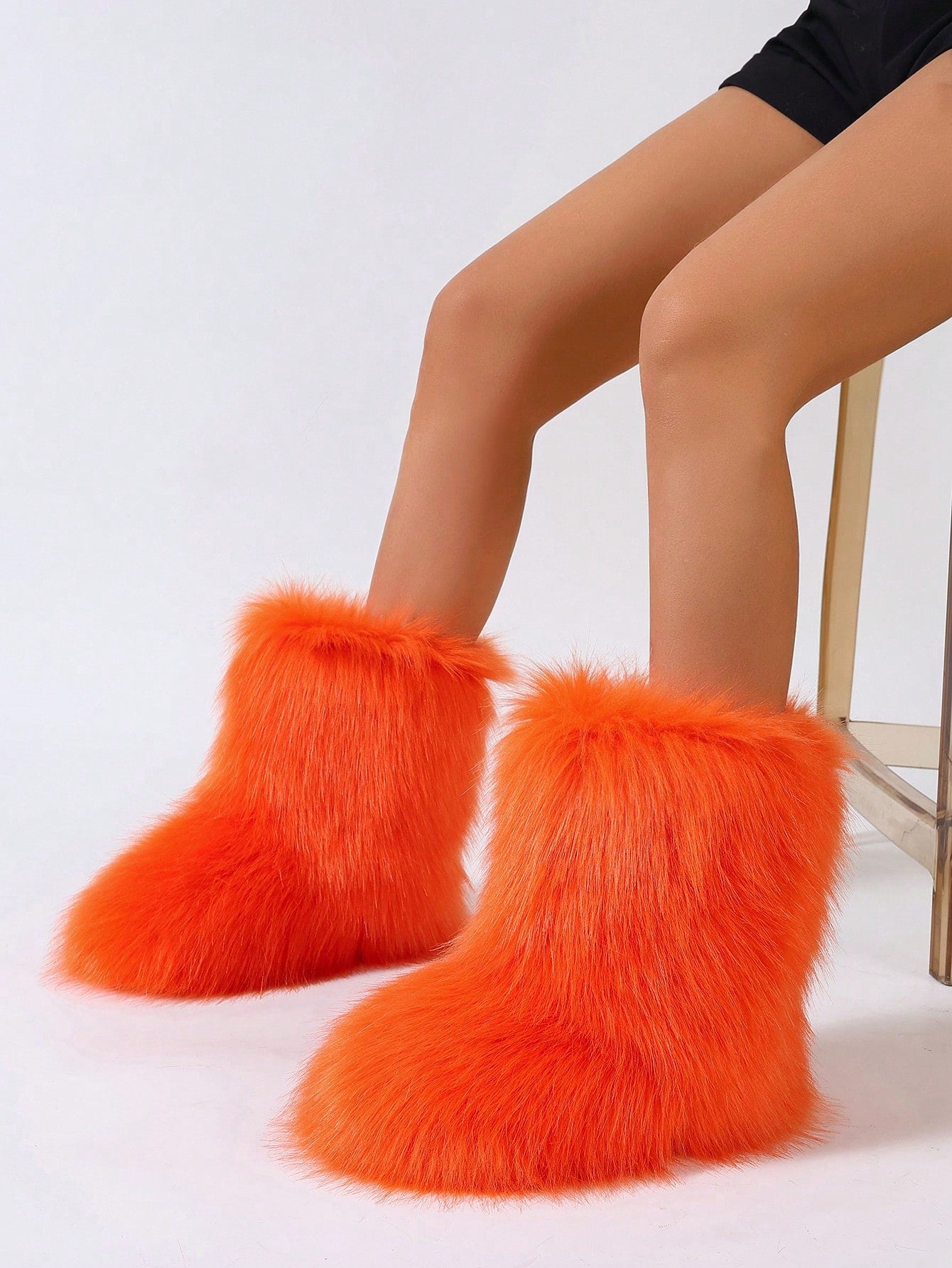 Women Faux Fur Snow Boots With Thick And Warm Faux Fur, Imitation Fur Collar, Long Plush Middle Tube Snow Boots