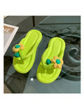 New Arrival Women's Cute Green Flower Pattern EVA Flip Flops, Anti-Slip And Fashionable, Perfect For The Beach And Outdoor With Thick Soles