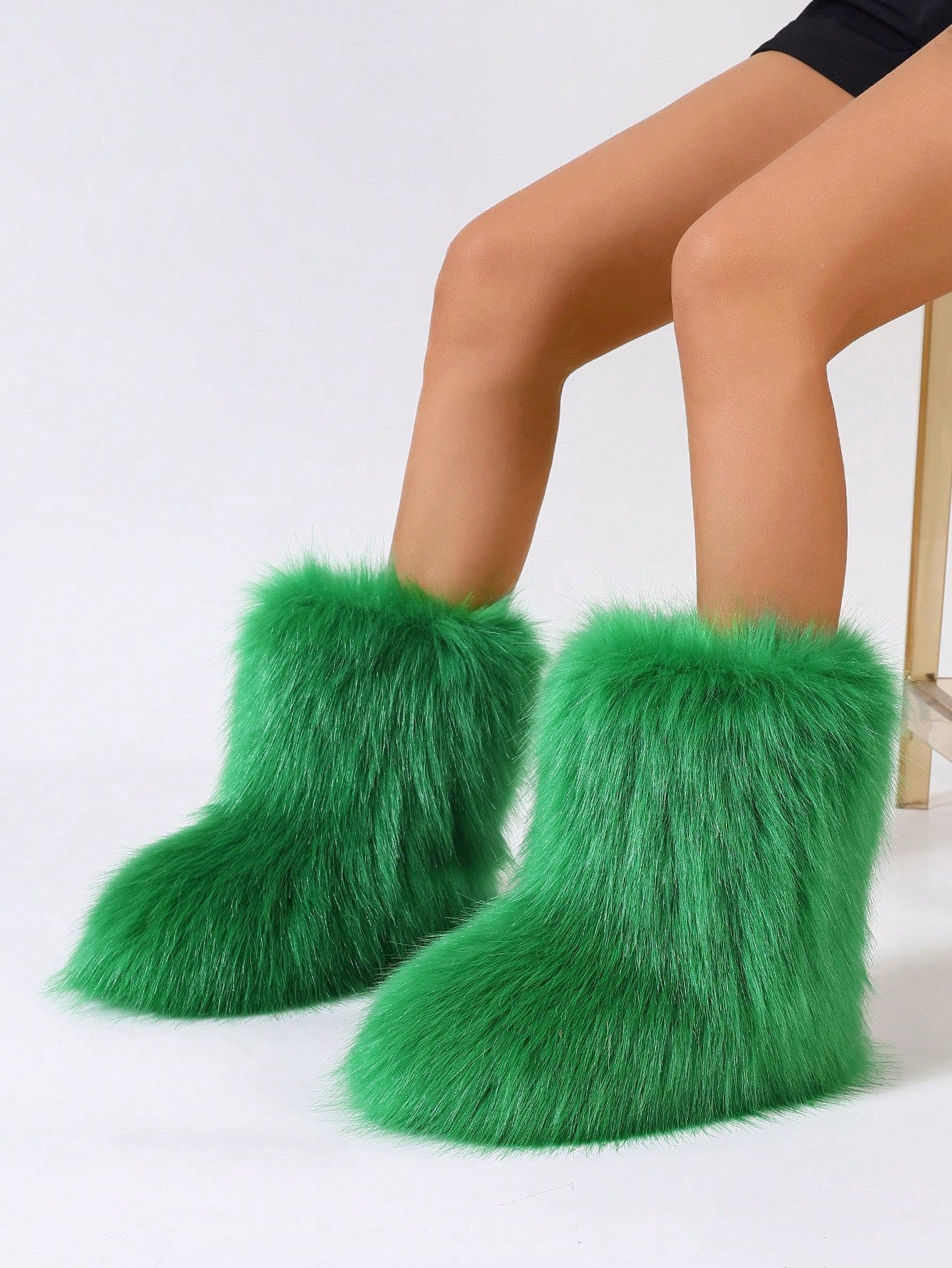 Women Faux Fur Snow Boots With Thick And Warm Faux Fur, Imitation Fur Collar, Long Plush Middle Tube Snow Boots