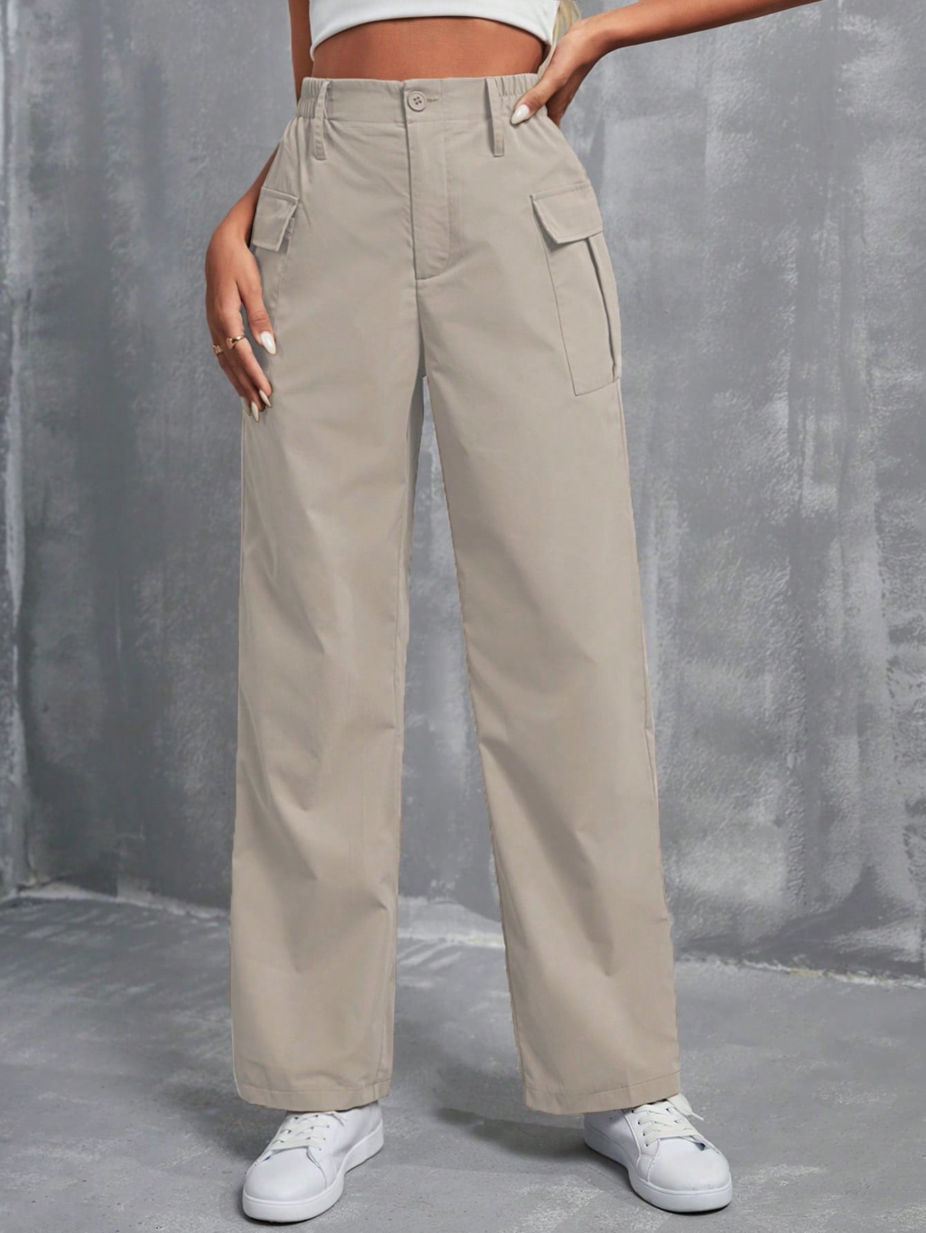 High Waist Flap Pocket Cargo Pants