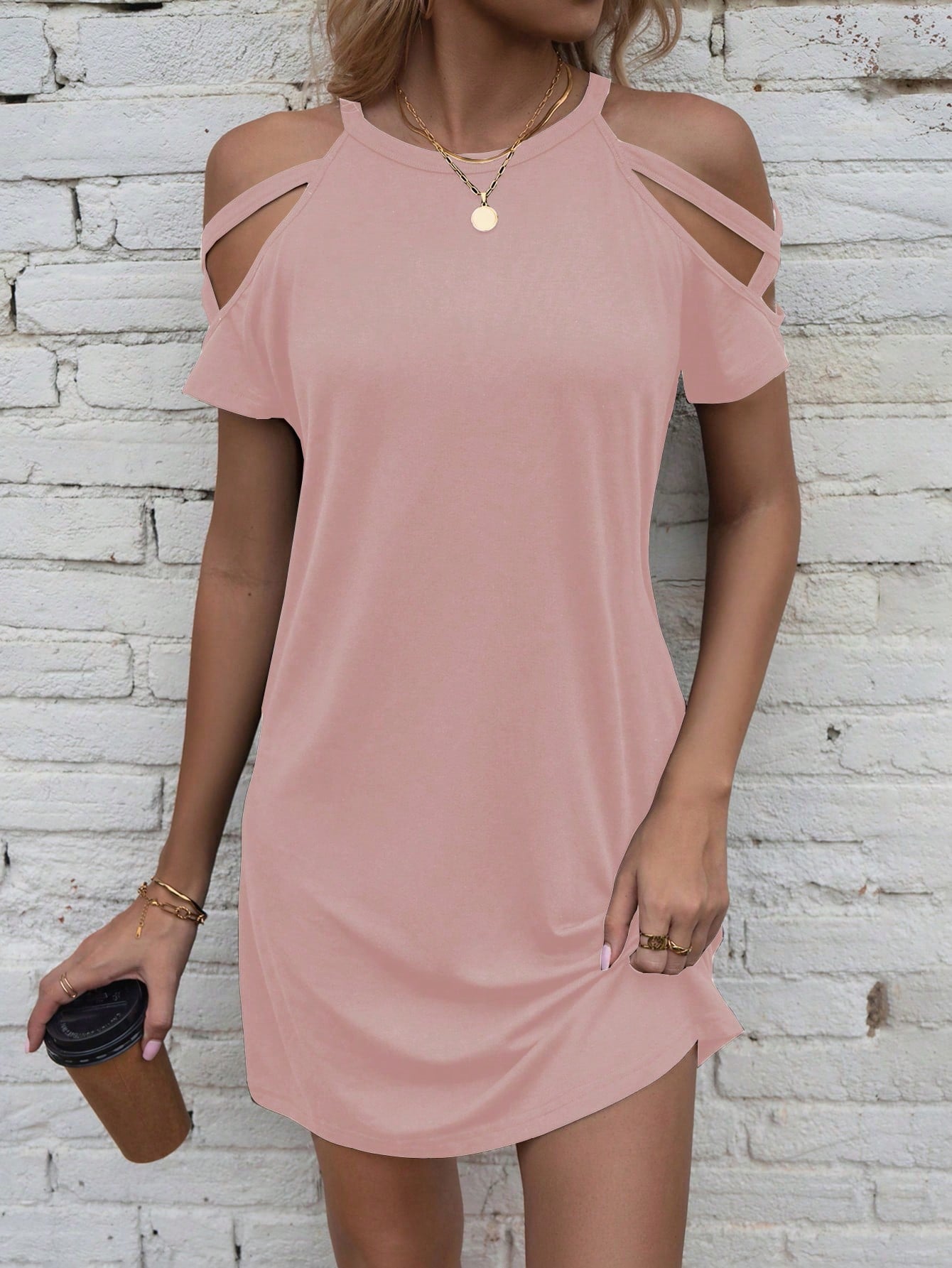 Summer Solid Color Cold Shoulder Casual Dress