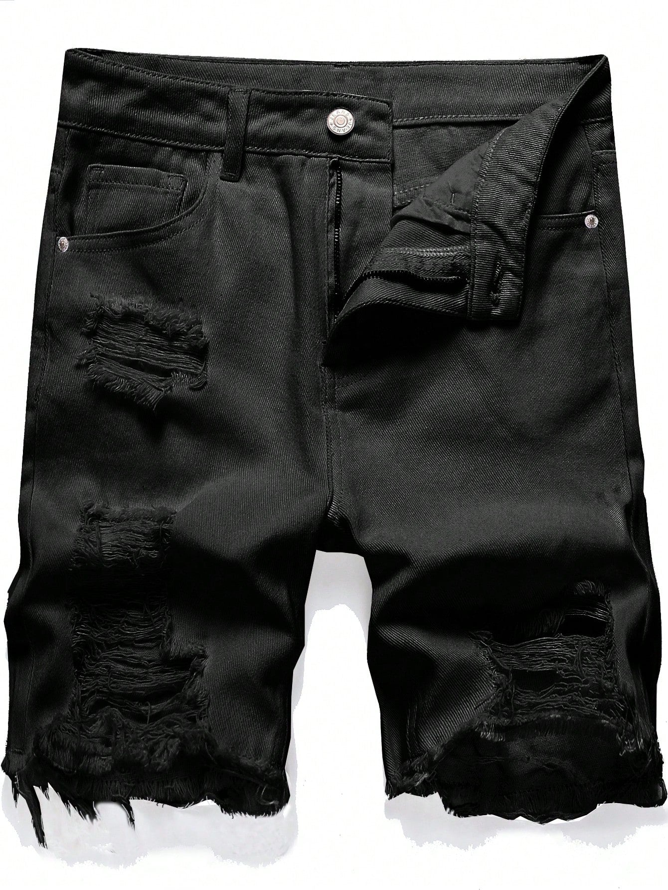 Men's Summer Casual Solid Color Distressed Frayed Hem Denim Shorts