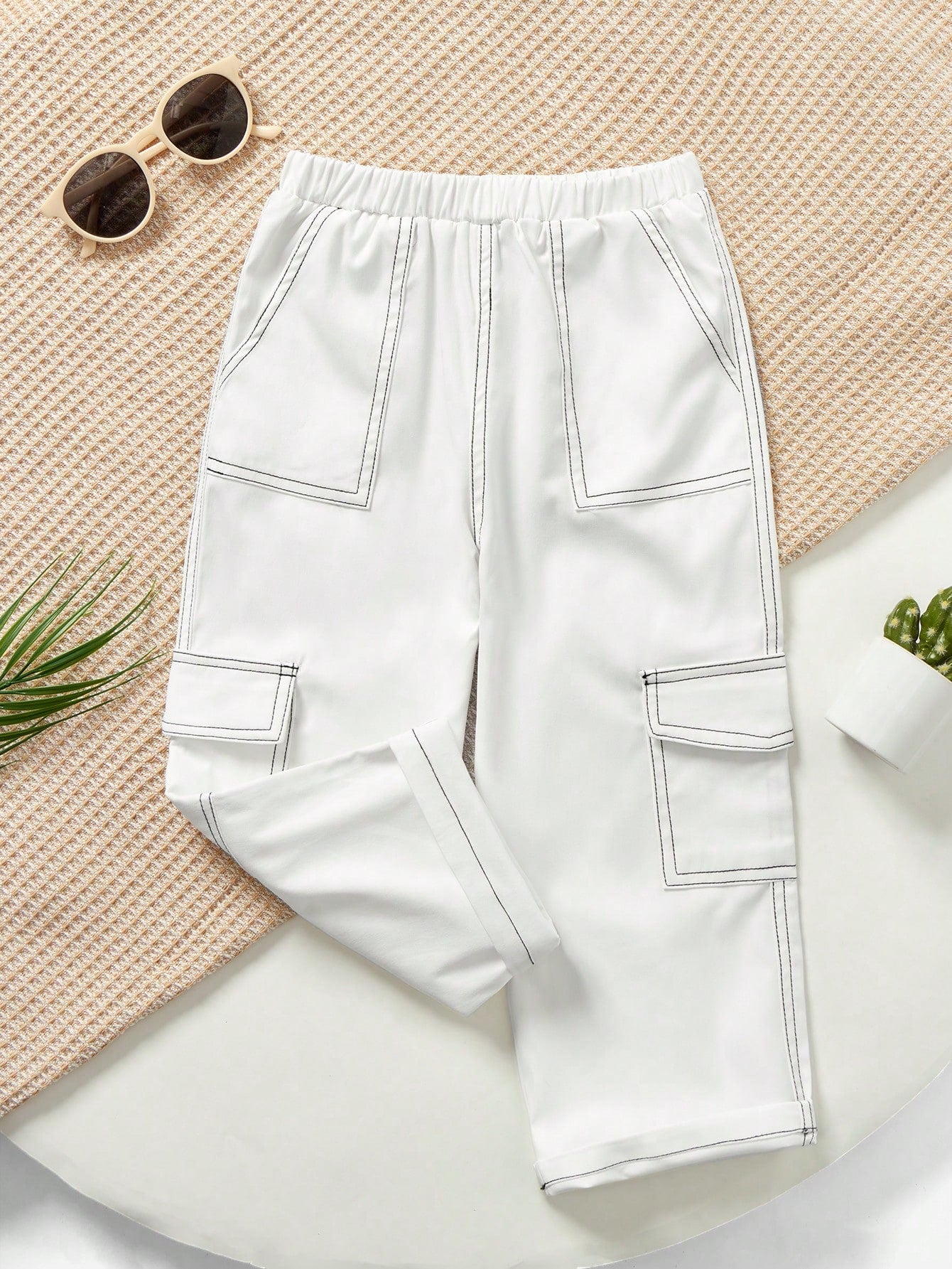 1pc Young Boy Casual Loose-Fit Straight Leg Woven Pants With Clean Solid Colors, Street Style