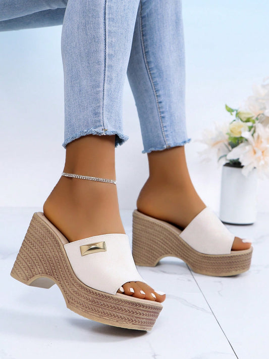 Ladies' Wedge Heels Platform Sandals In 10cm Height, Summer New Fashion Slip On Slippers, Water-Resistant Sandals With High-Heeled And Open Toes