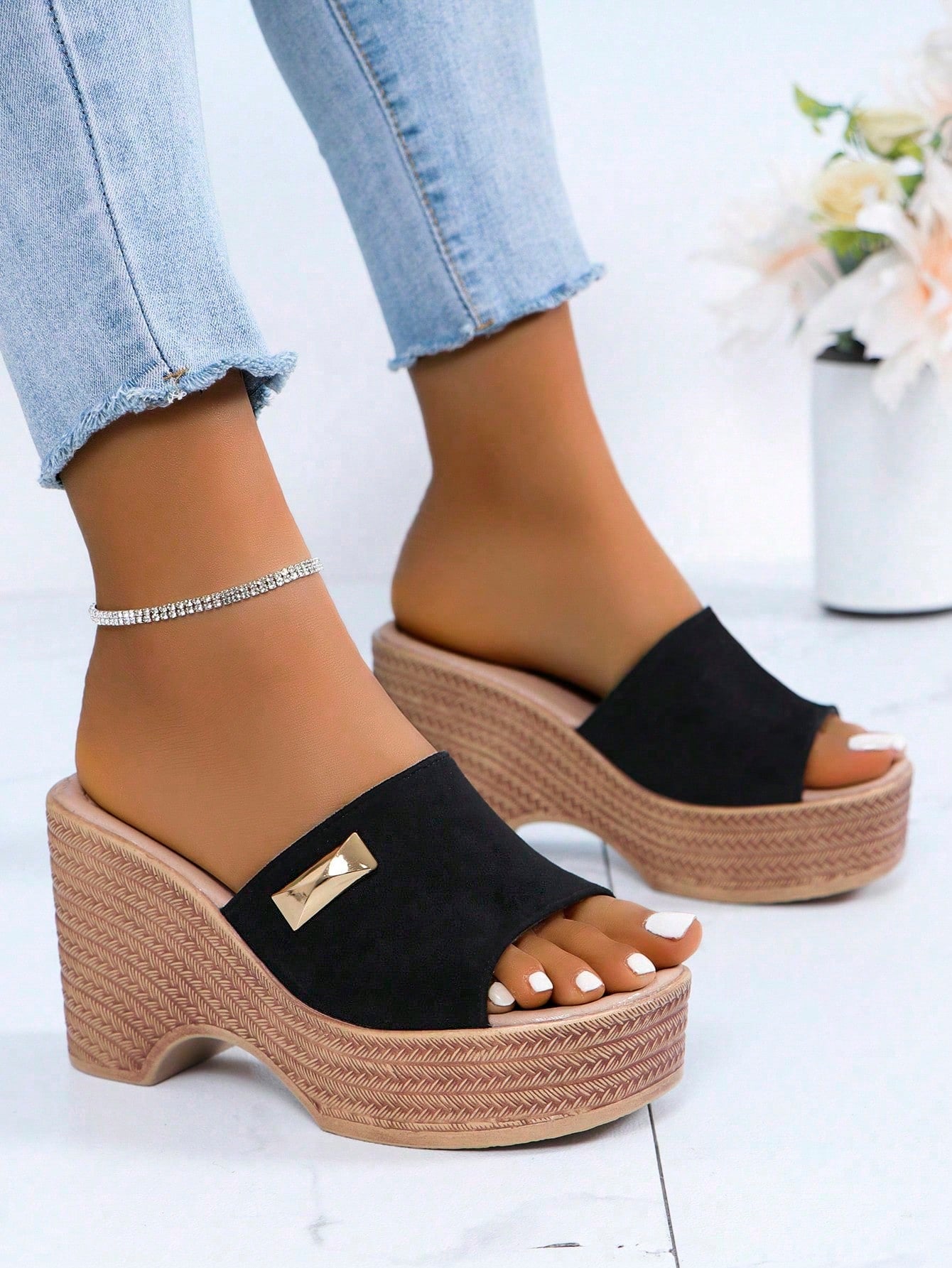 Ladies' Wedge Heels Platform Sandals In 10cm Height, Summer New Fashion Slip On Slippers, Water-Resistant Sandals With High-Heeled And Open Toes