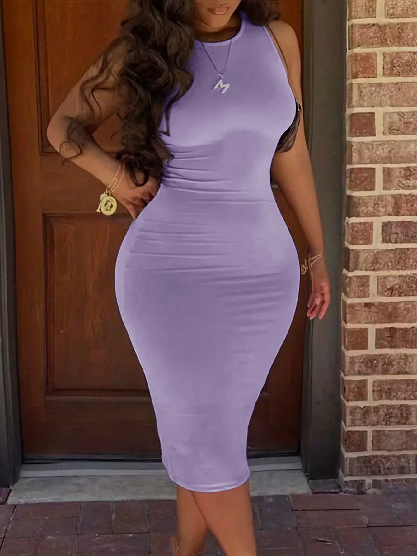 Plus Size Women's Solid Color Simple Daily Short Sleeve Dress, Ribbed Bodycon Long Dress