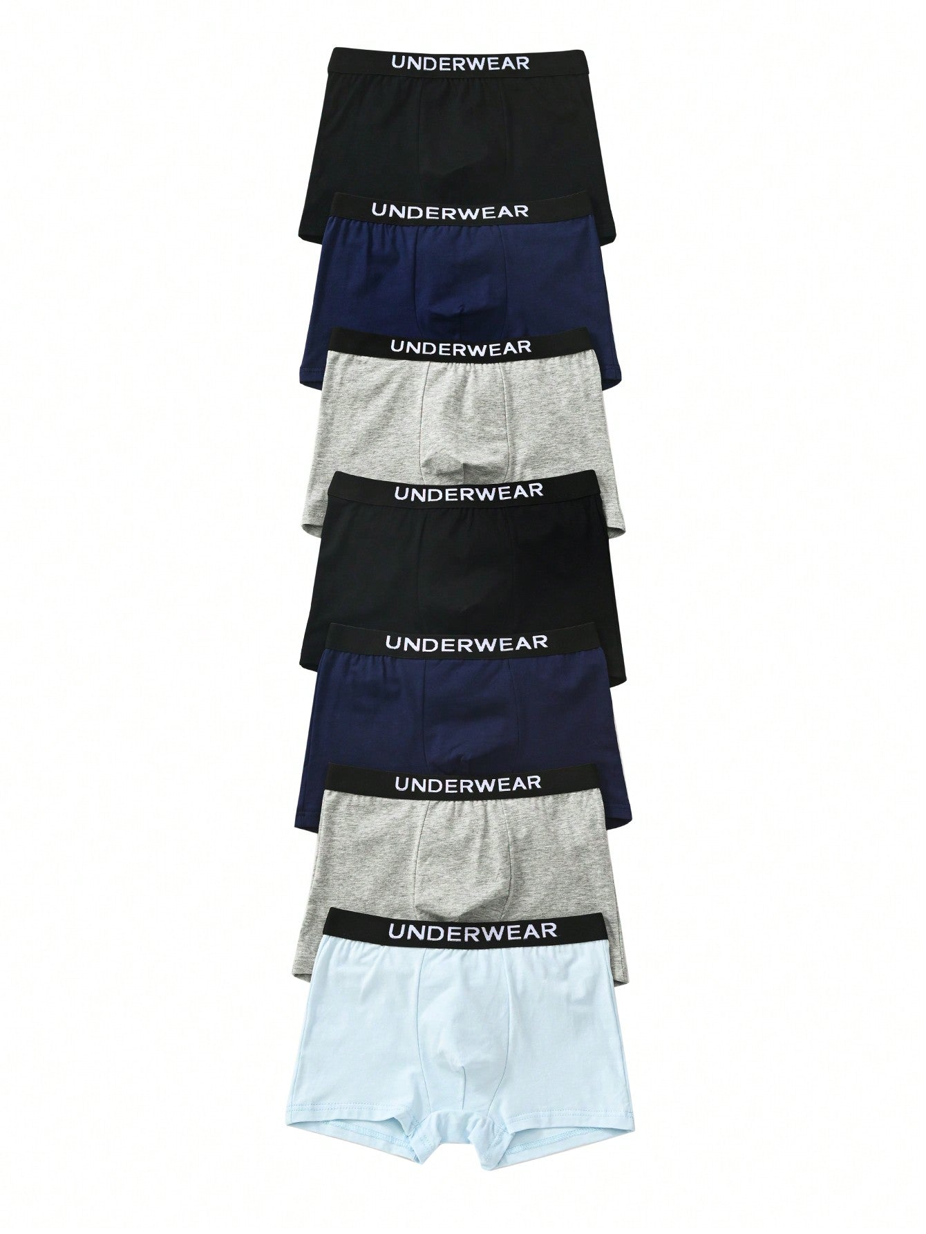Tween Boys Comfortable High-Waist Solid/Assorted Colors Seven-Pack Boxer Briefs