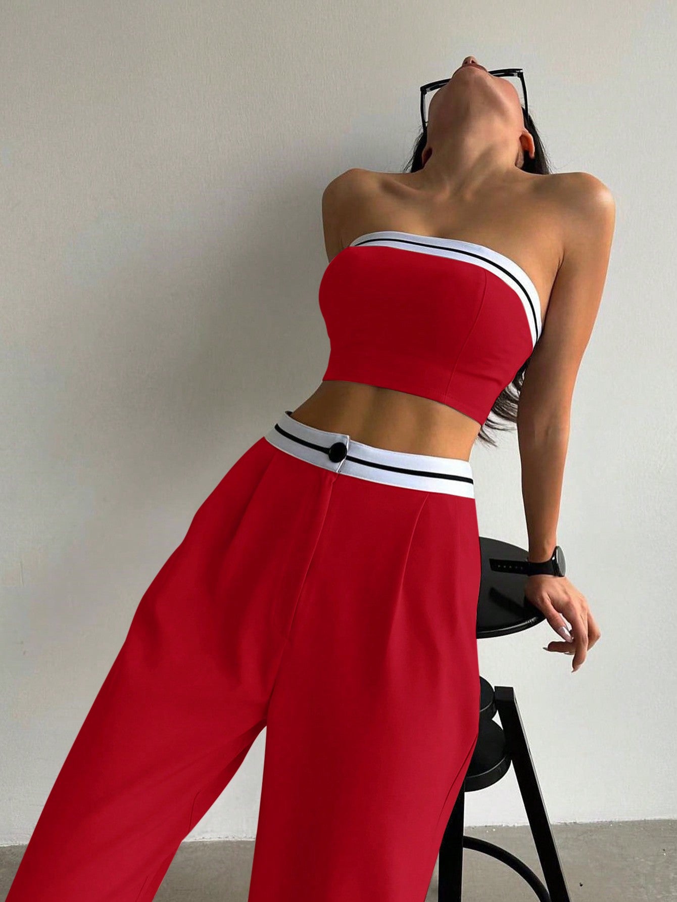 Women's Summer Striped Tube Crop Top And Pants Casual 2pcs Set