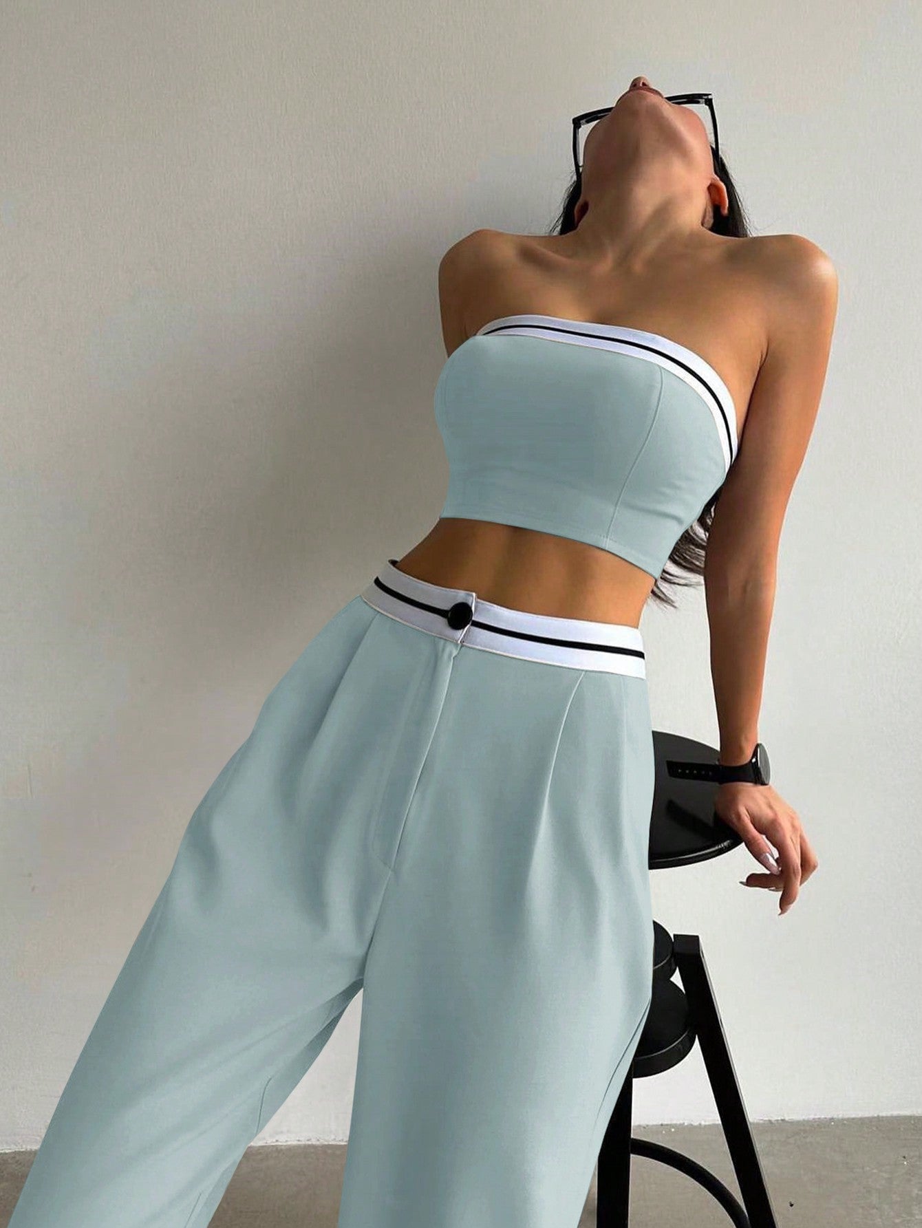 Women's Summer Striped Tube Crop Top And Pants Casual 2pcs Set