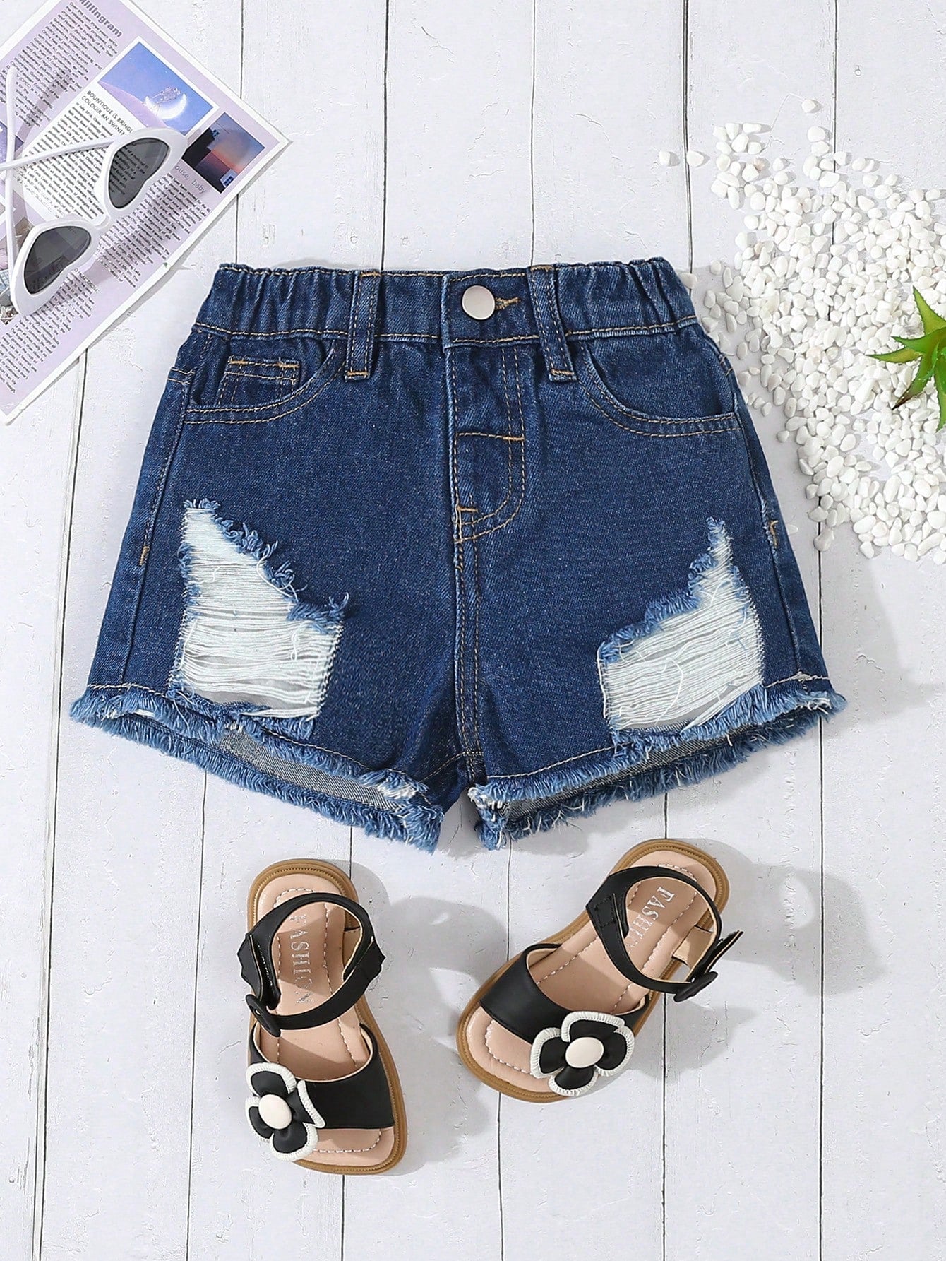 Kids Young Girl Distressed Frayed A-Line Denim Shorts, Summer Outfits