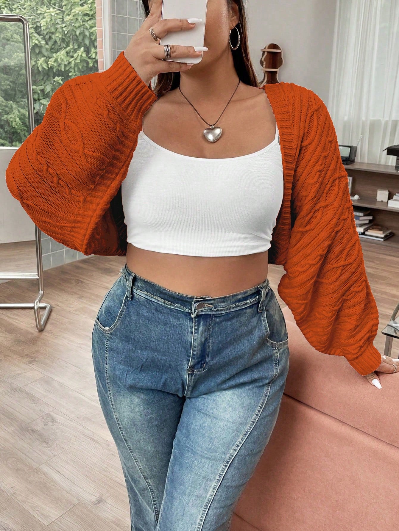 Plus Size Women's Batwing Sleeve Cropped Open Cardigan