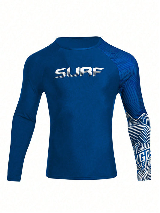 Men's Holiday Beach Printed Patchwork Long Sleeve Surfing T-Shirt